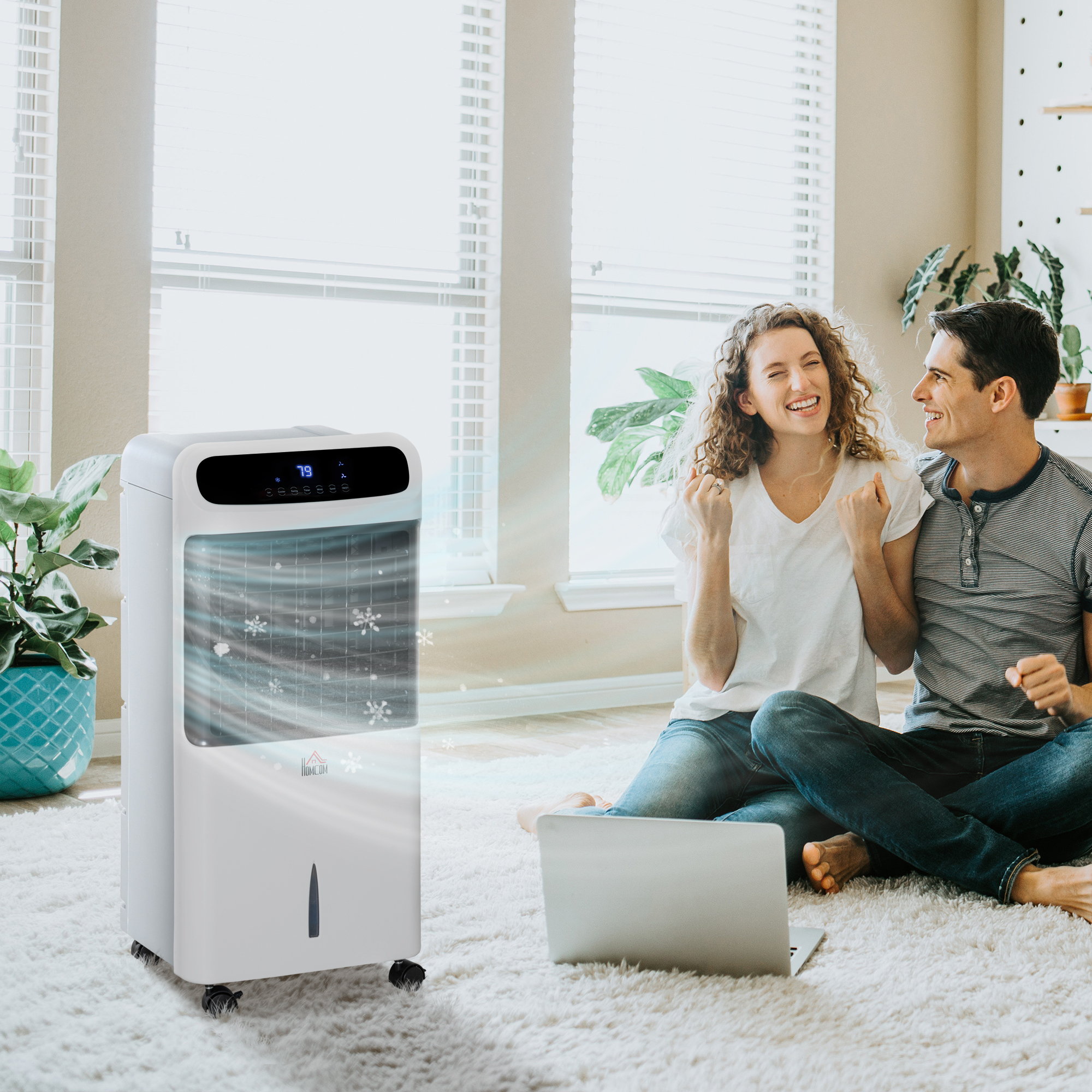 Klimaanlage mit Wasserkühlung Fernbedienung 3 Modi, 3 Geschwindigkeiten, 12 Std-Timer, LED-Anzeige, 38x35x81 cm Weiß