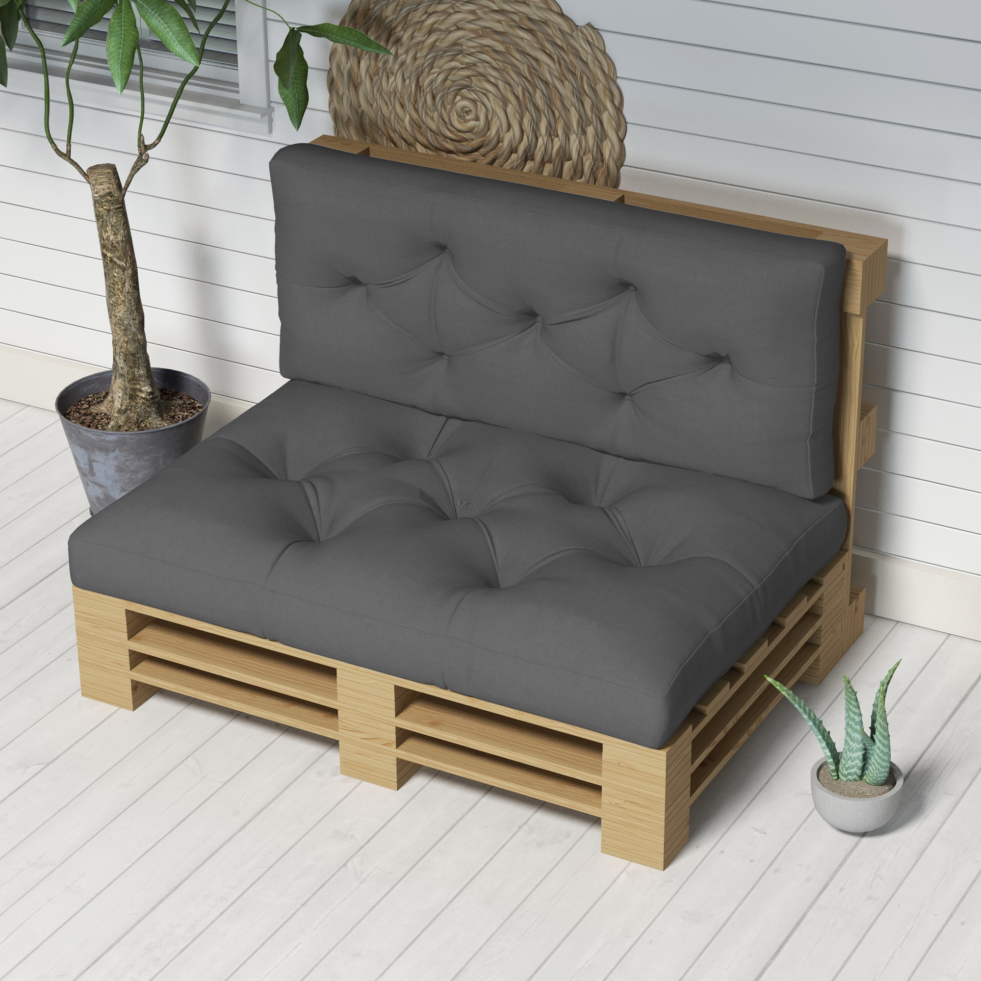 Sitzpolster Sitzkissen Polsterauflage, mit Knopfheftung, 120 x 80 x 12 cm, Grau