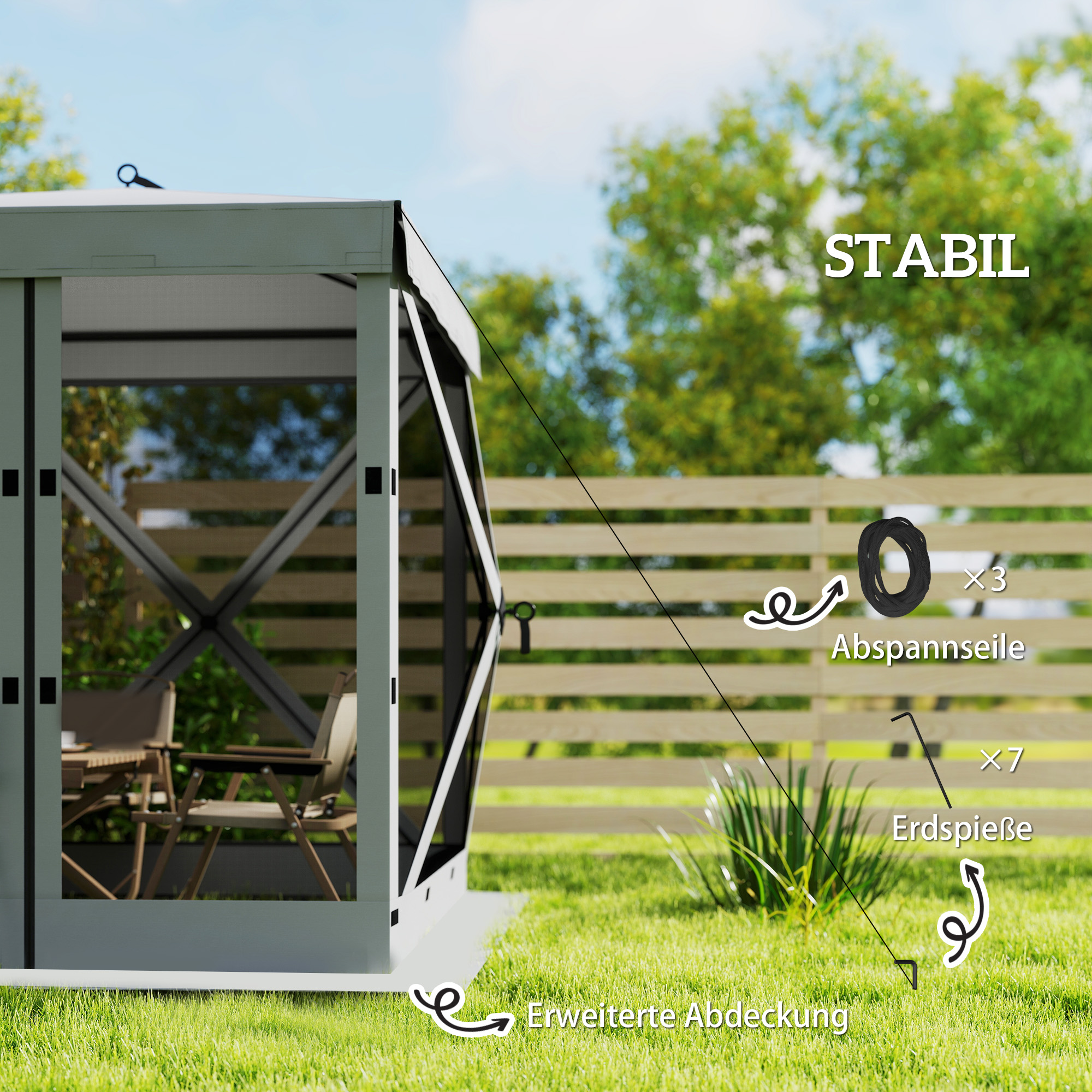 Pavillon 1,85x1,85m Wasserdicht Stabil Winterfest Pop-up Faltpavillon mit 4 Mesh-Seitenteilen Tasche, UV 30+