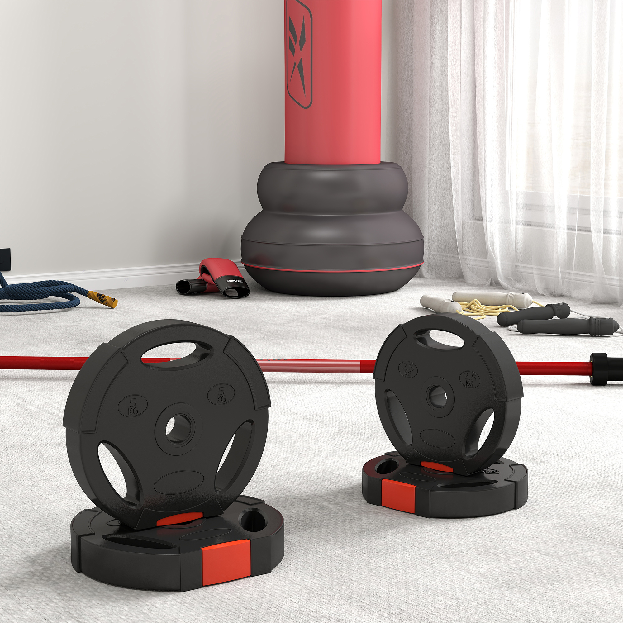 4er Gewichtsplatten-Set für Training, Fitnessstudio, Heimtraining, Stärke-Training, 2 x 5 kg und 2 x 2,5 kg, Schwarz