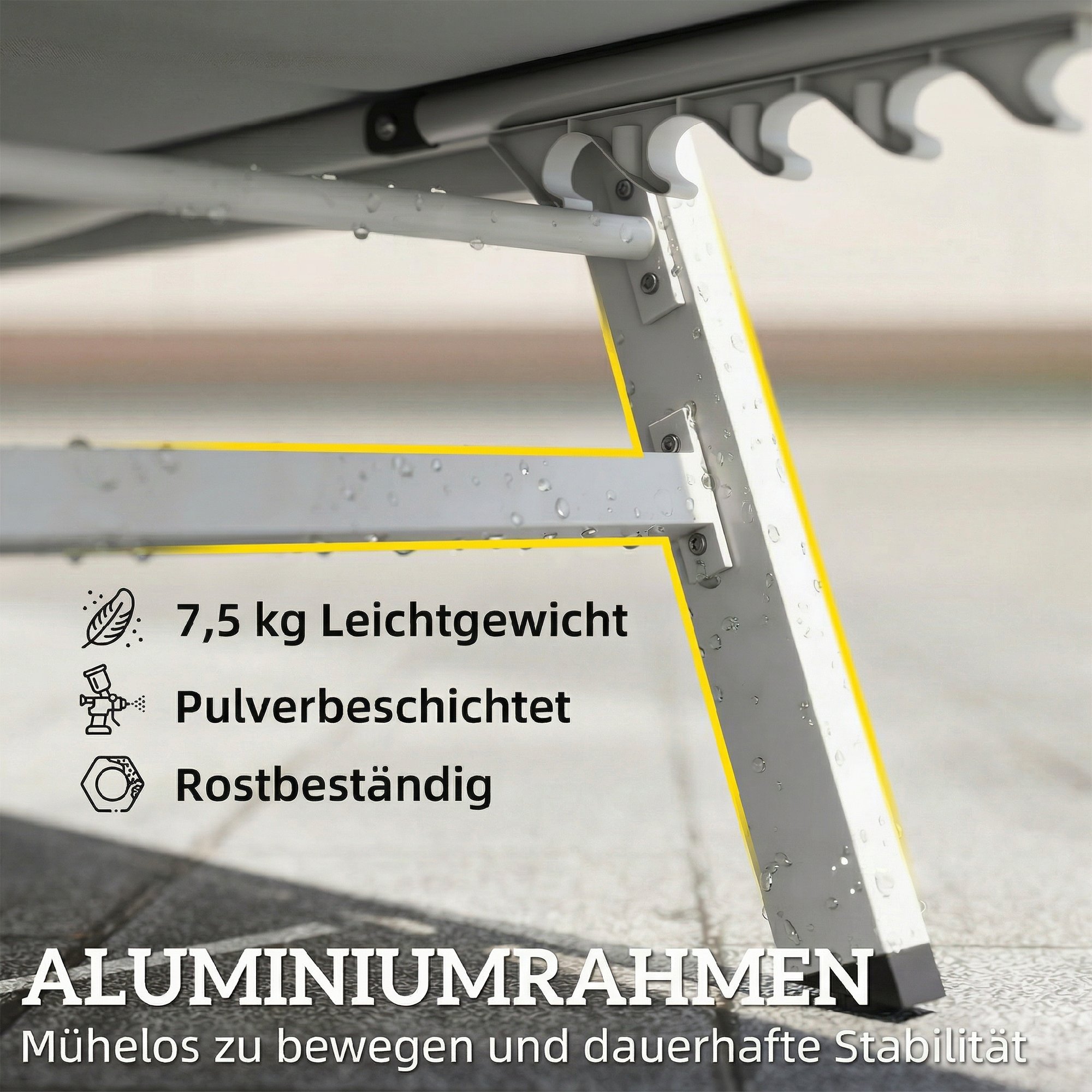 Sonnenliege Atmungsaktive Gartenliege mit 6-fach Verstellbar Rückenlehne Aluminiumrahmen Hellgrau