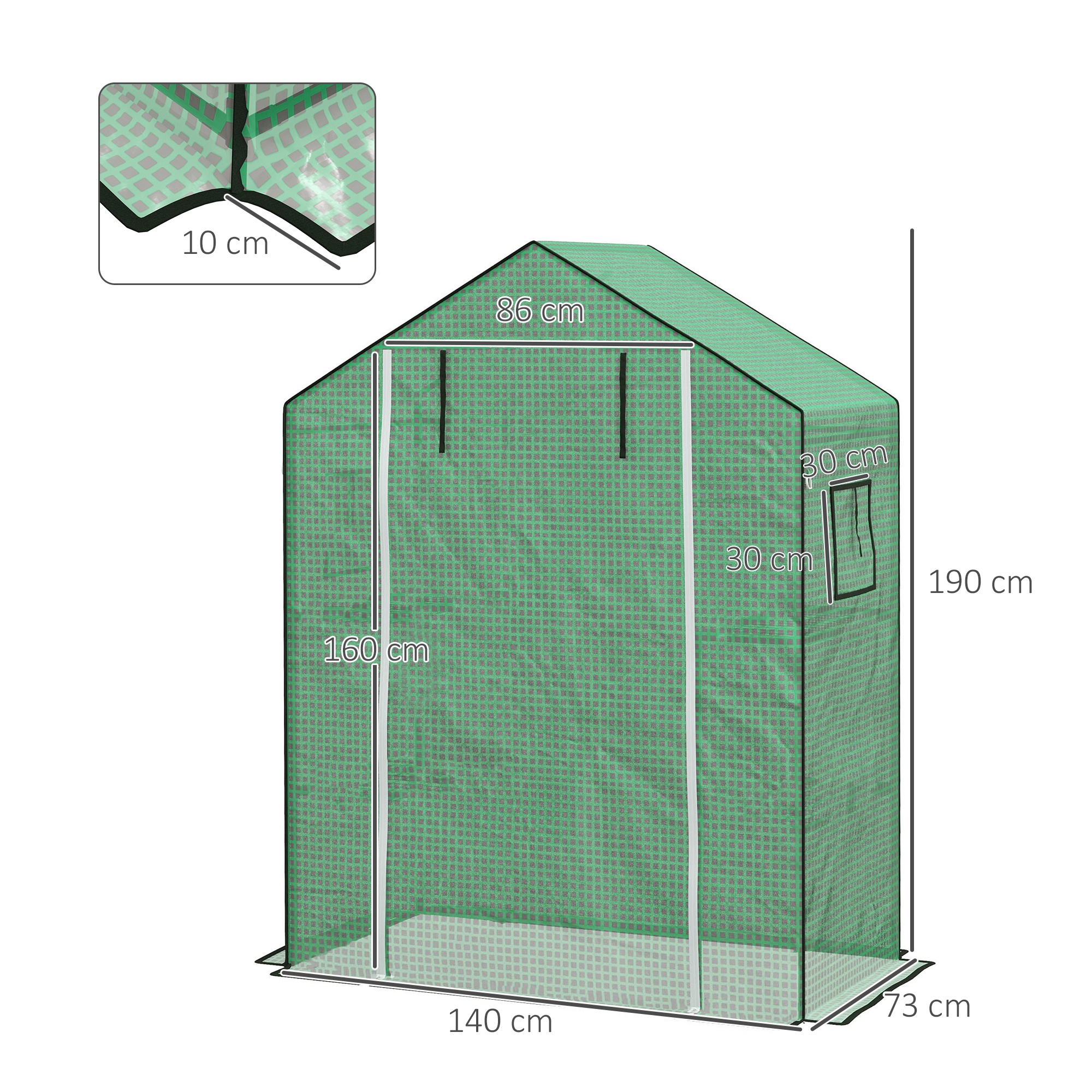 Ersatzfolie für Gewächshaus, Ersatzabdeckung mit UV-Schutz, Rolltür, Seitenfenster, 140 x 73 x 190 cm, Grün
