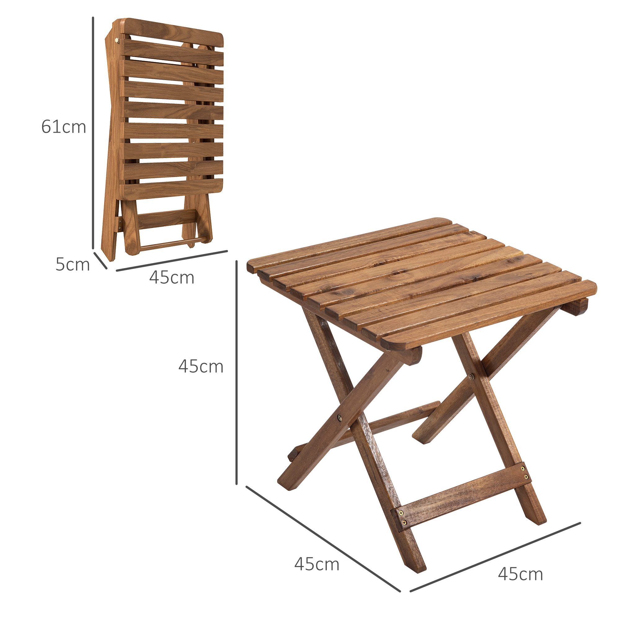 Terrassentisch-Set, 2 Klapptische aus Akazienholz, 45x45x45cm, Teak