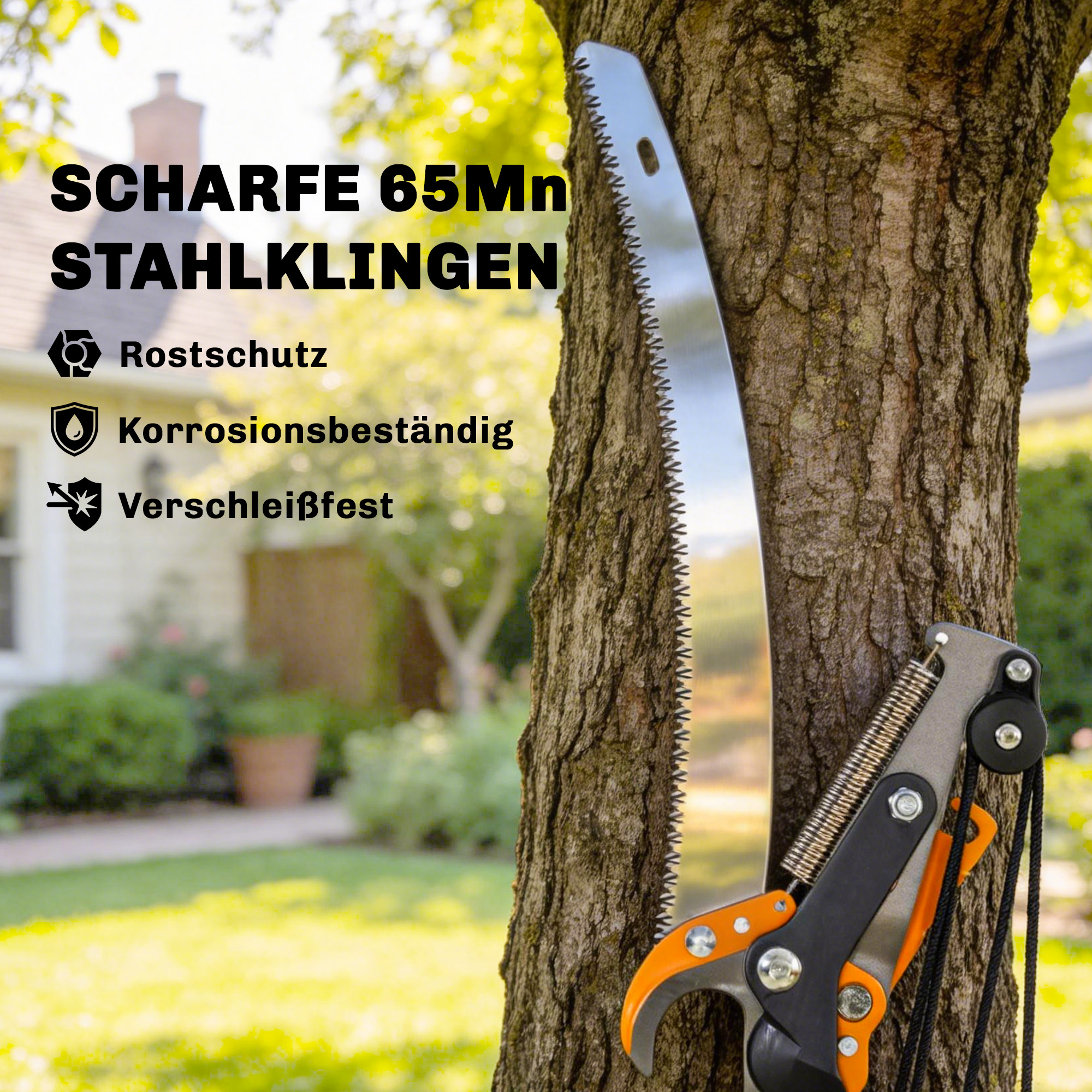 2-in-1 Astsäge mit integrierter Astschere Baumsäge mit Teleskopstiel 135/172/199 cm für hohe Äste Orange
