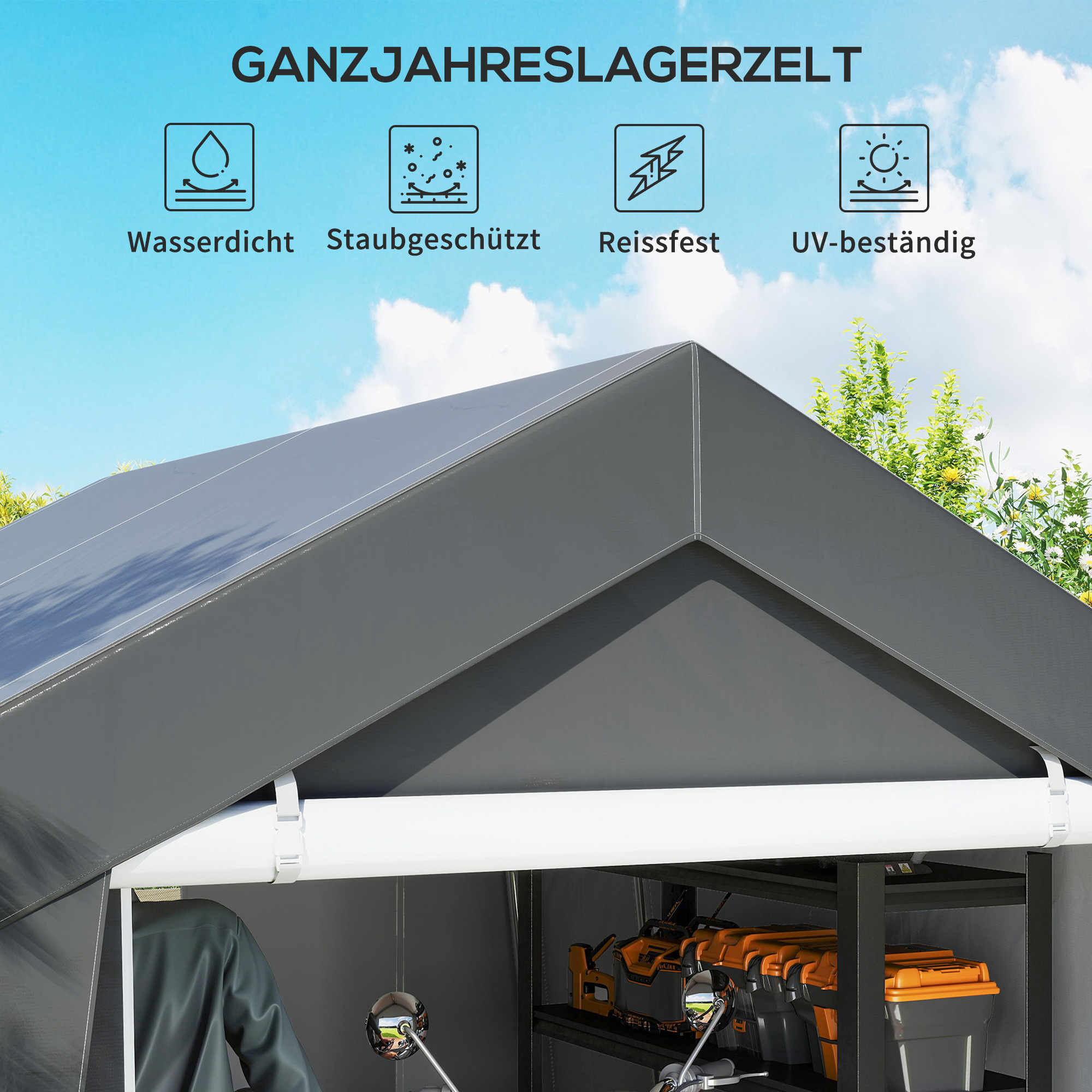 Carport Zeltgarage 3x3 m Wasserdicht Garagenzelt mit Rolltür Belüftungsfenster Verlängerte Kanten Dunkelgrau