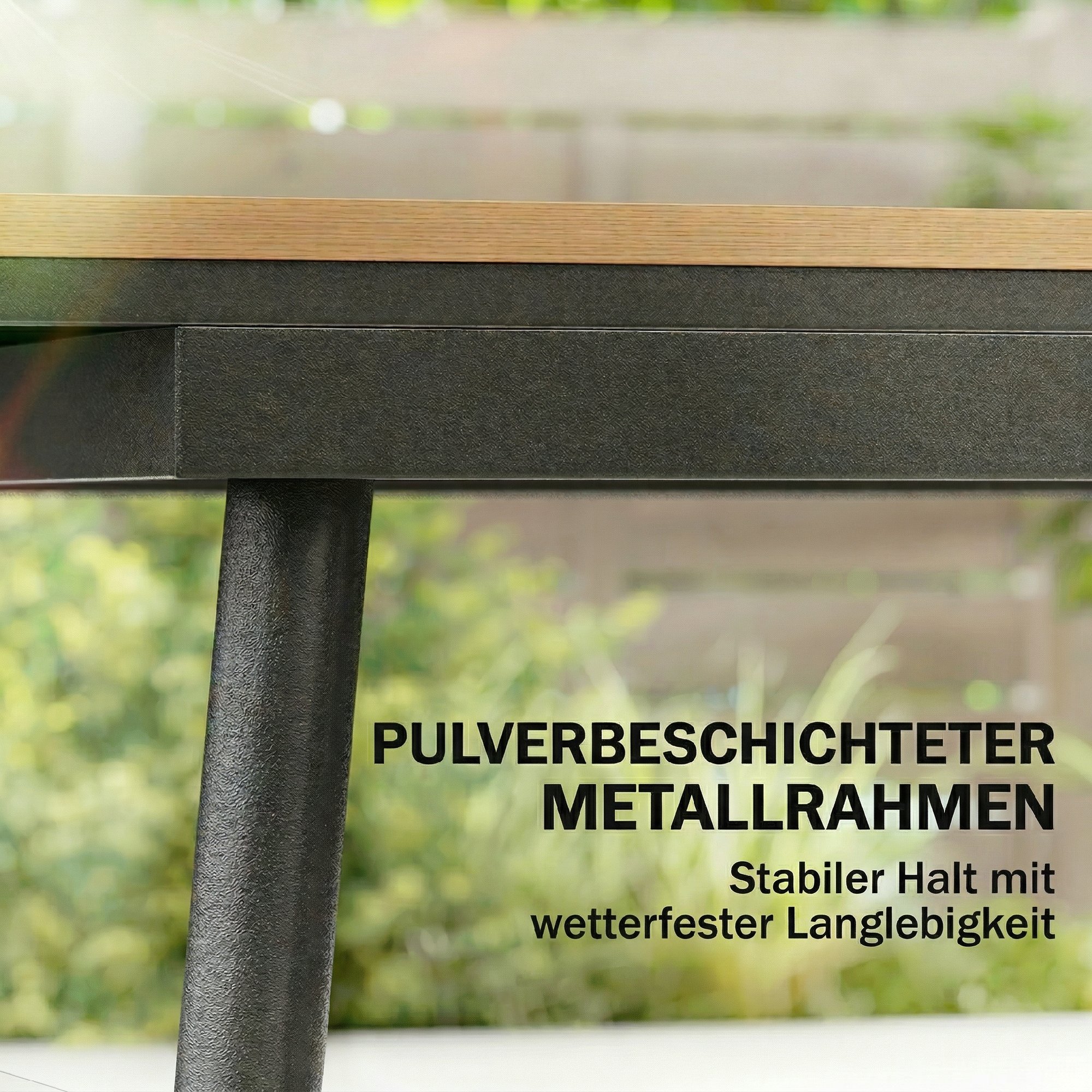Gartentisch 140 x 80 cm für 6 Personen rostbeständig Outdoor Esstisch mit WPC-Tischplatte Verstellbare Füße, Teak