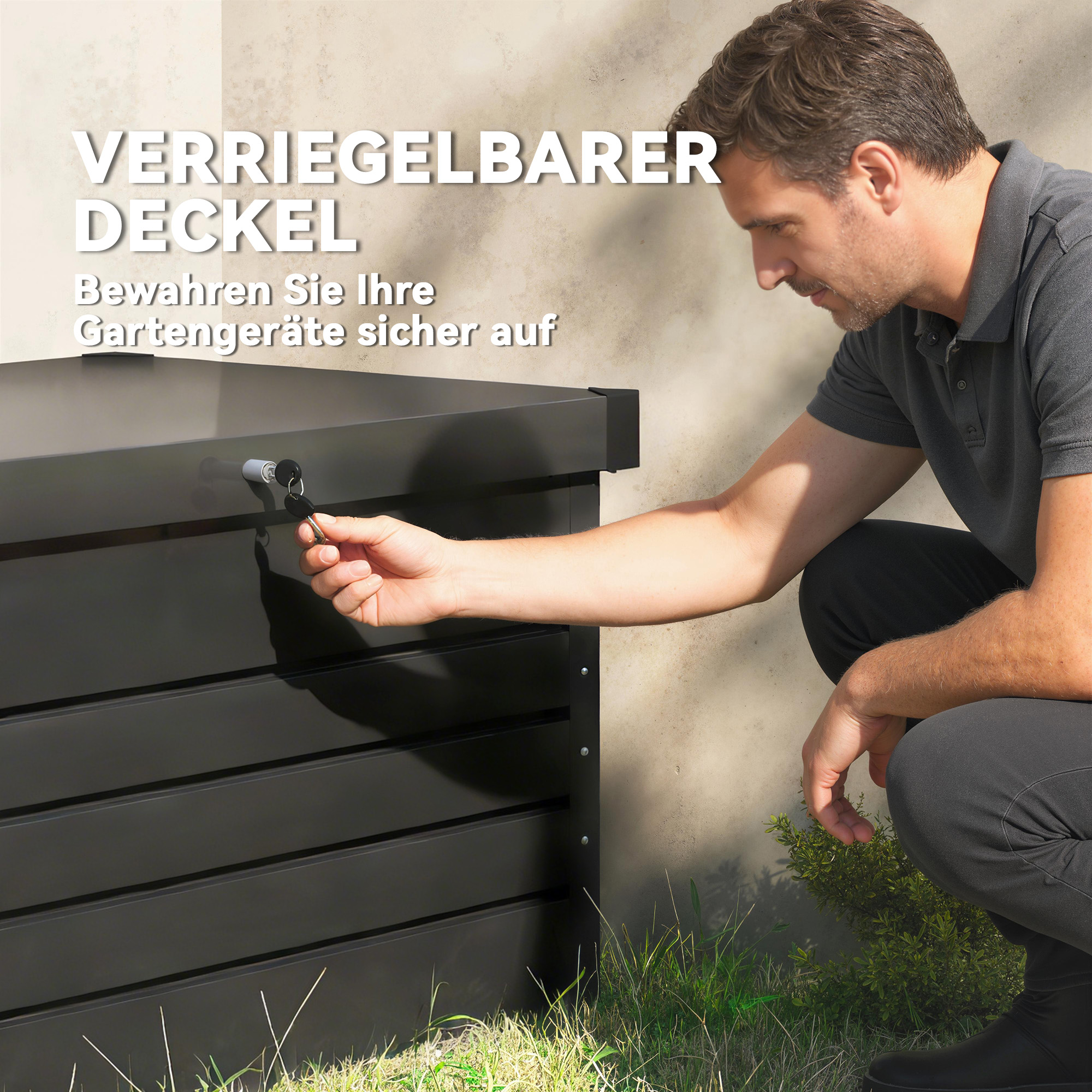 Gartenbox Metall 350L Kissenbox mit doppelwandig Deckel 120 x 61 x 62 cm Wasserdicht Abschließbar Grau