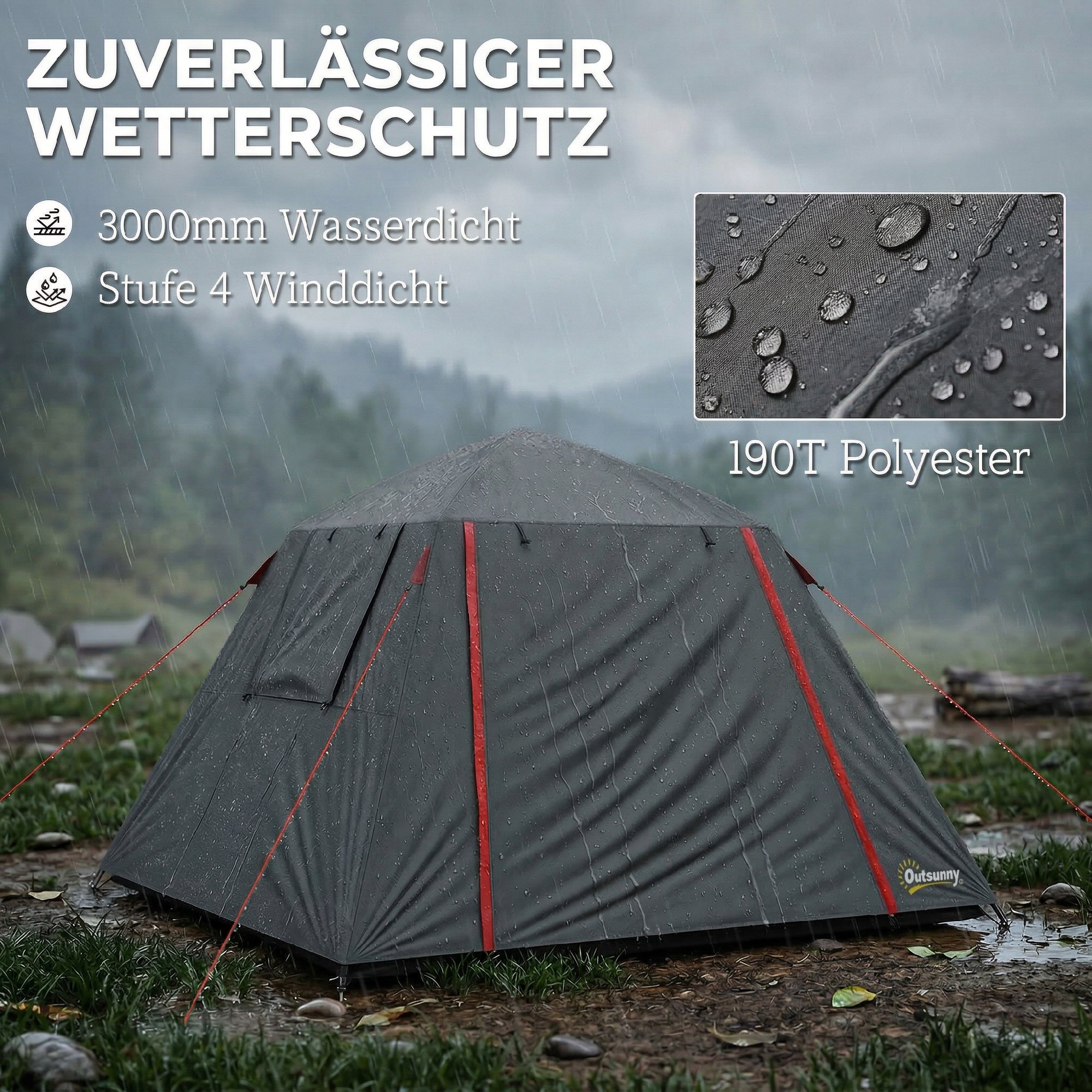 Campingzelt 2 Personen 3000mm Wasserdicht & Winddicht Kuppelzelt mit 2 Türen 2 Netzfenstern 2 Seitenfenster Tragetasche