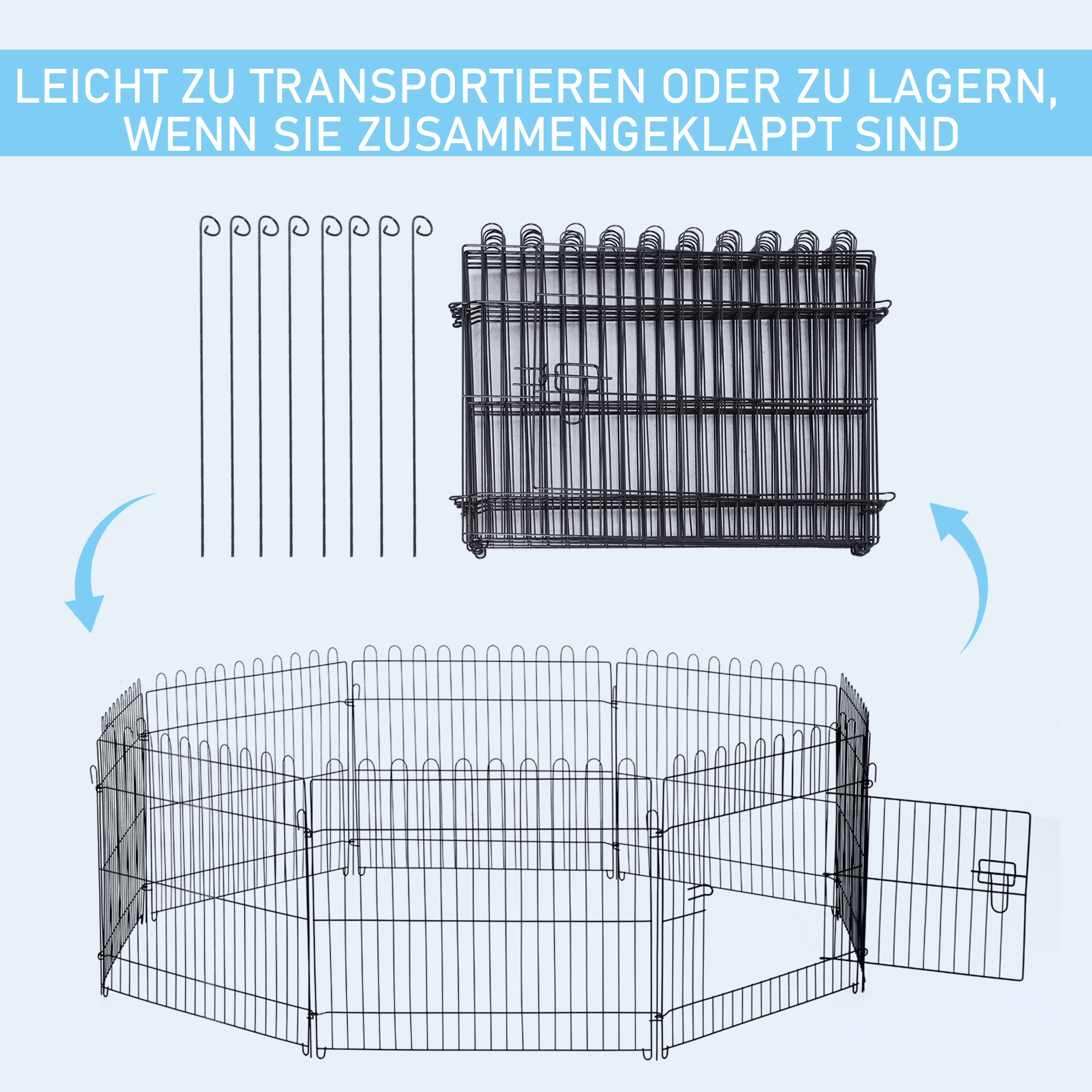 Welpenlaufstall 8-TLG Welpenauslauf mit 8 Gitterplatten Tür Schutzplane Freilaufgehege 61cm hoch Welpengitter Laufstall für Haustiere Hund Katze Welpe Laufgitter für drinnen und draußen