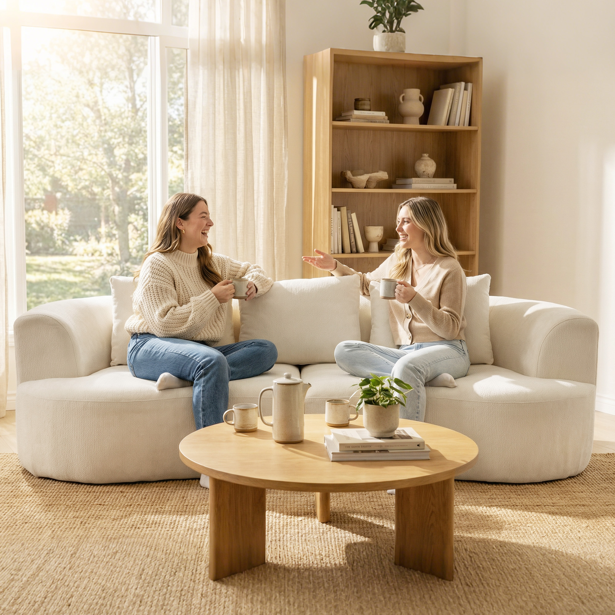 3-Sitzer-Sofa, 260 cm Chenille-Sofa mit breiter Sitzfläche, Federkernpolsterung, hochdichtem Schaumstoff, 3 Kissen, cremeweiß
