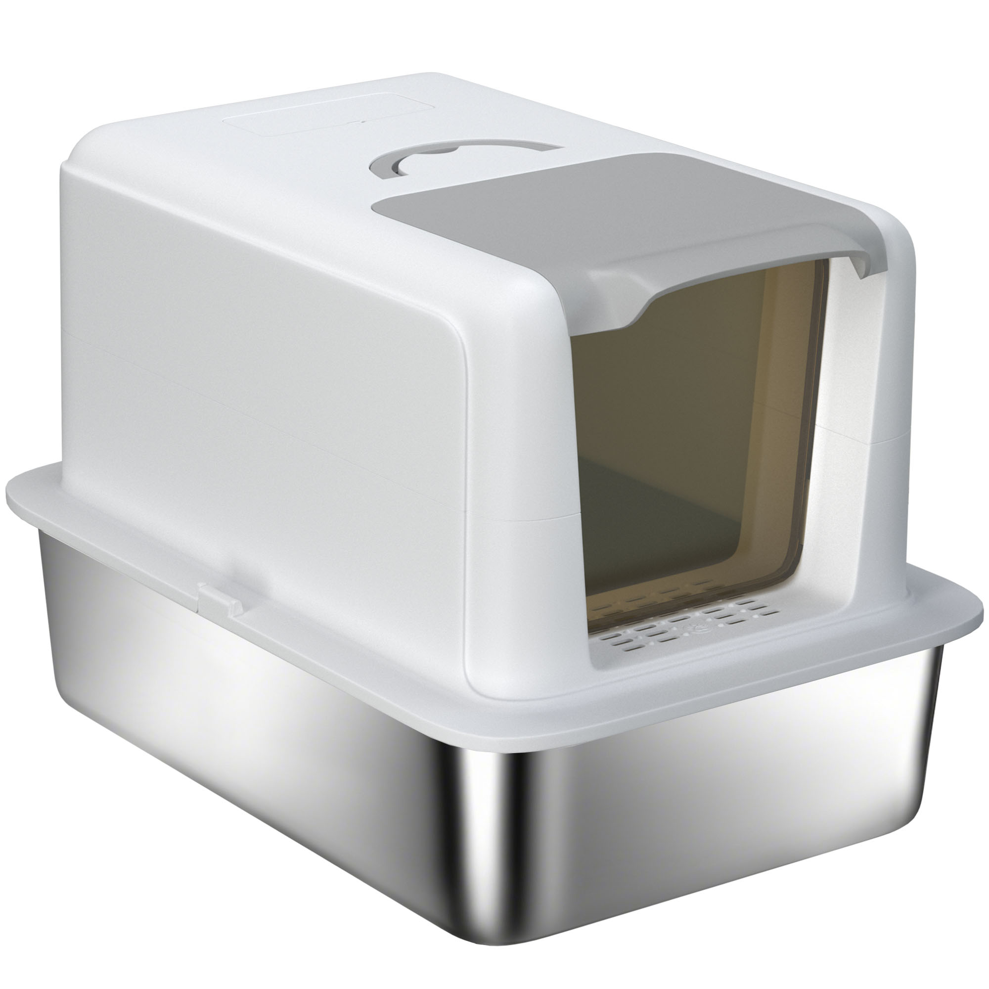 Katzentoilette, Wanne aus Edelstahl, Filter, Schaufel, für Katzen bis 6 kg, 40,5 x 60,5 x 41,5 cm, Weiß/Silber Katzentoilette, Wanne aus Edelstahl, Filter, Schaufel, für Katzen bis 6 kg, 40,5 x 60,5 x 41,5 cm, Weiß/Silber