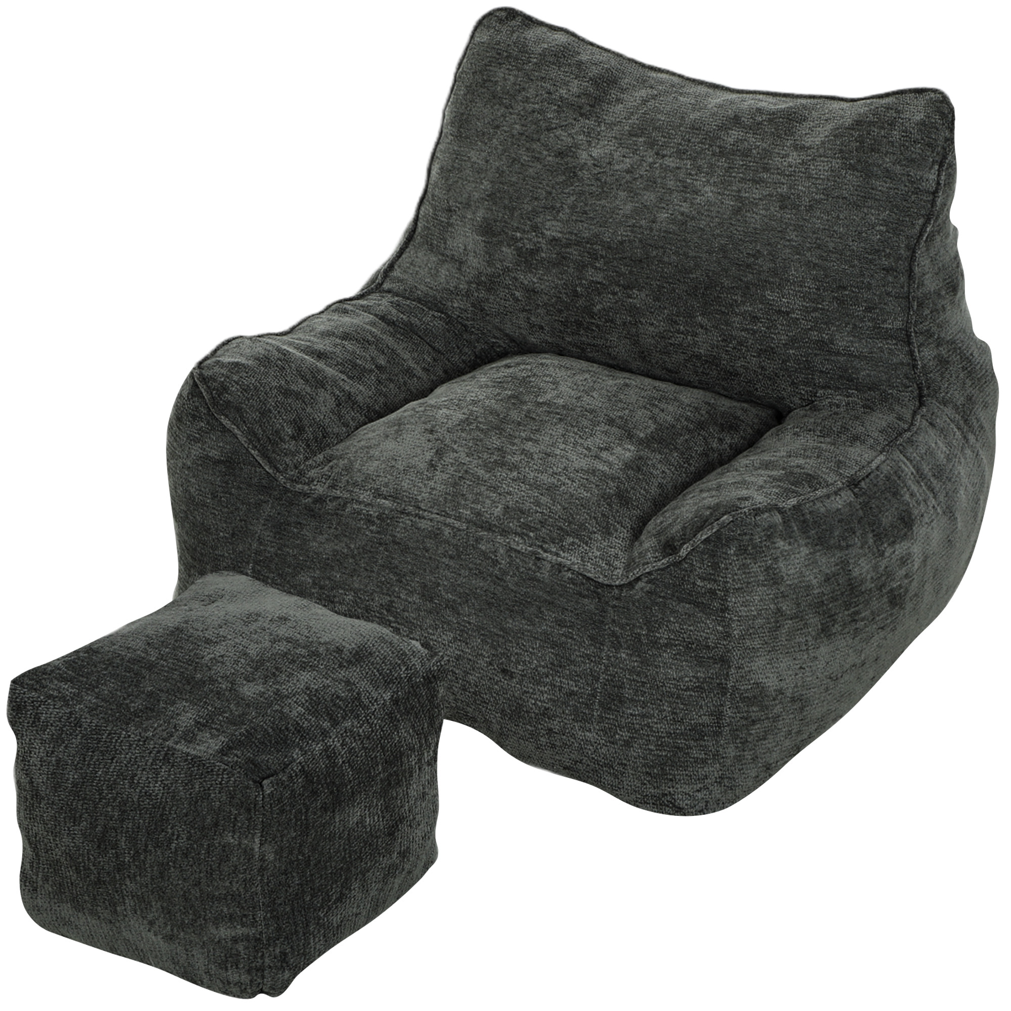 Bodensessel mit Ottoman, rahmenloser Cloud-Sessel aus Chenille, mit Rückenlehne und Armlehnen