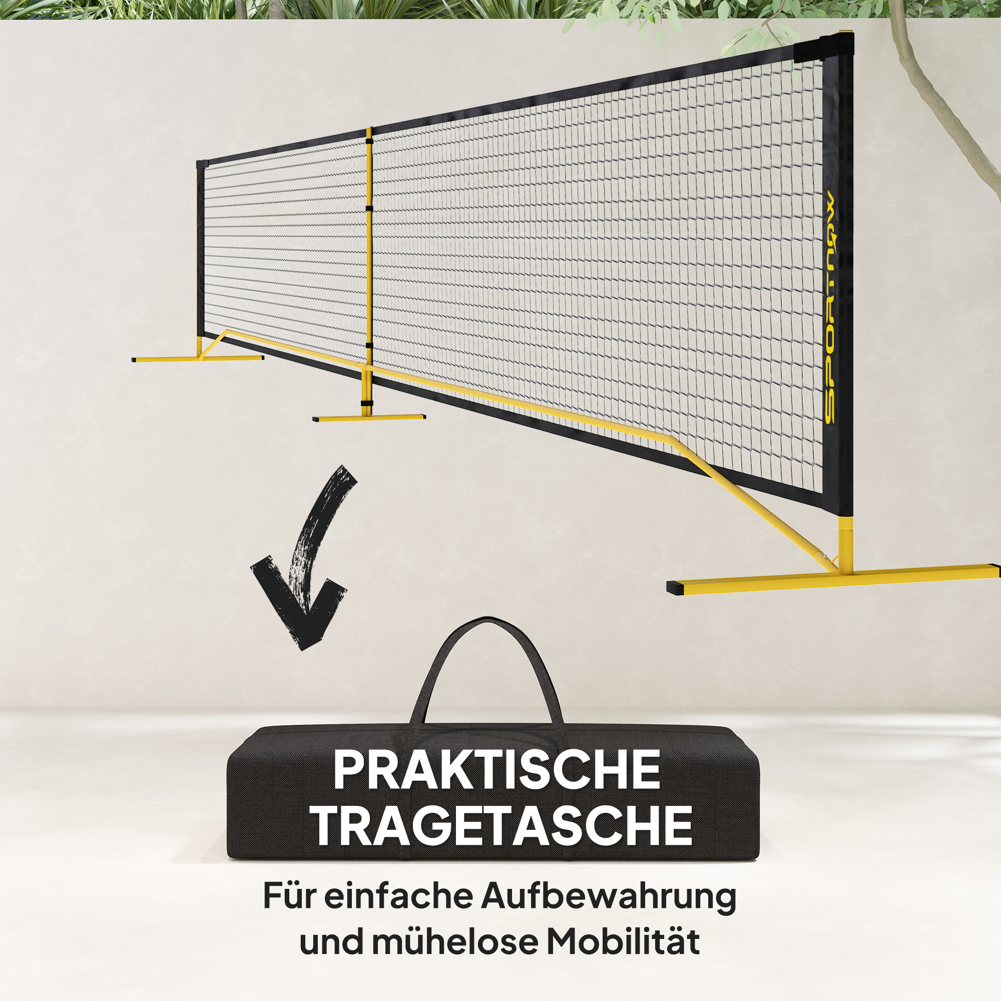 Pickleball-Netz, tragbar, Metallgestell, Stoffnetz, mit Tragetasche, Gelb