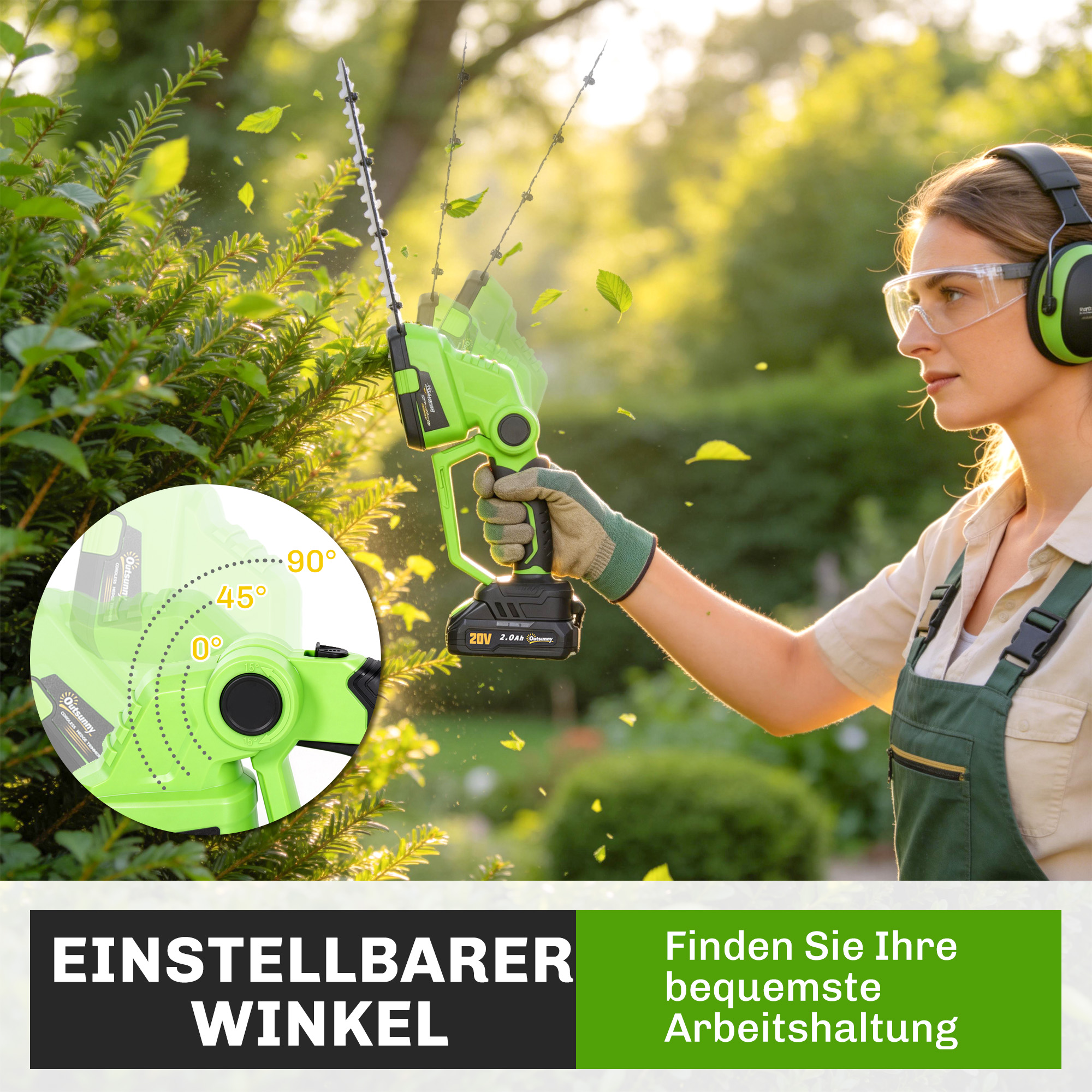 2-in-1 Akku Heckenschere Elektrischer Hecken & Strauchschere mit 20/10cm Schnittlänge, Ladegerät