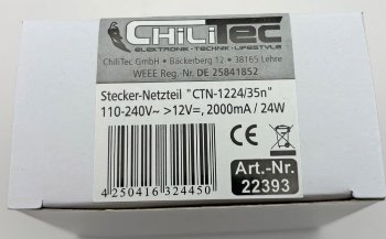Stecker-Netzteil "CTN-1224/35n" / 110-240V~ >12V=, 2000mA / 24W, 3,5mmKoax