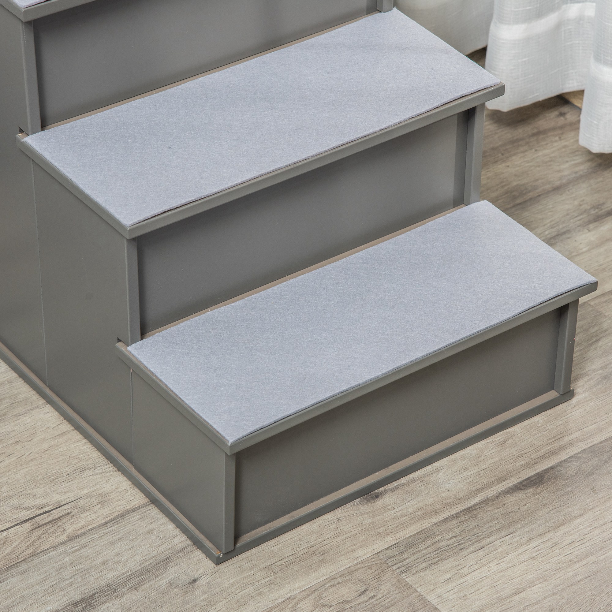 Haustiertreppe, für Hunde/Katzen, 4-stufig, Kurzplüsch, bis 30 kg, 40 x 59 x 54,2 cm, Grau