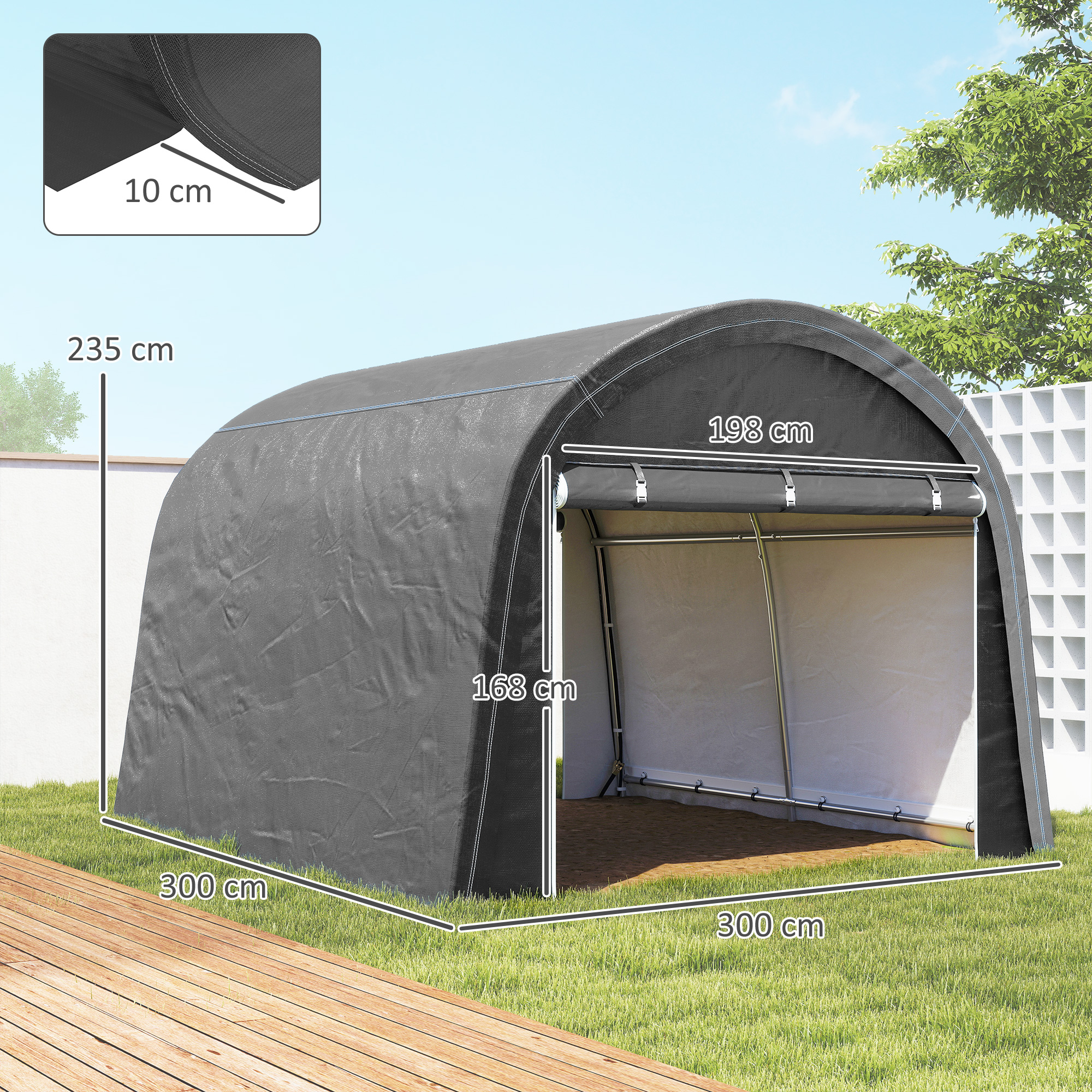 Lagerzelt für den Garten, stabiler Stahlrahmen, große Türen, 3x3m, Grau