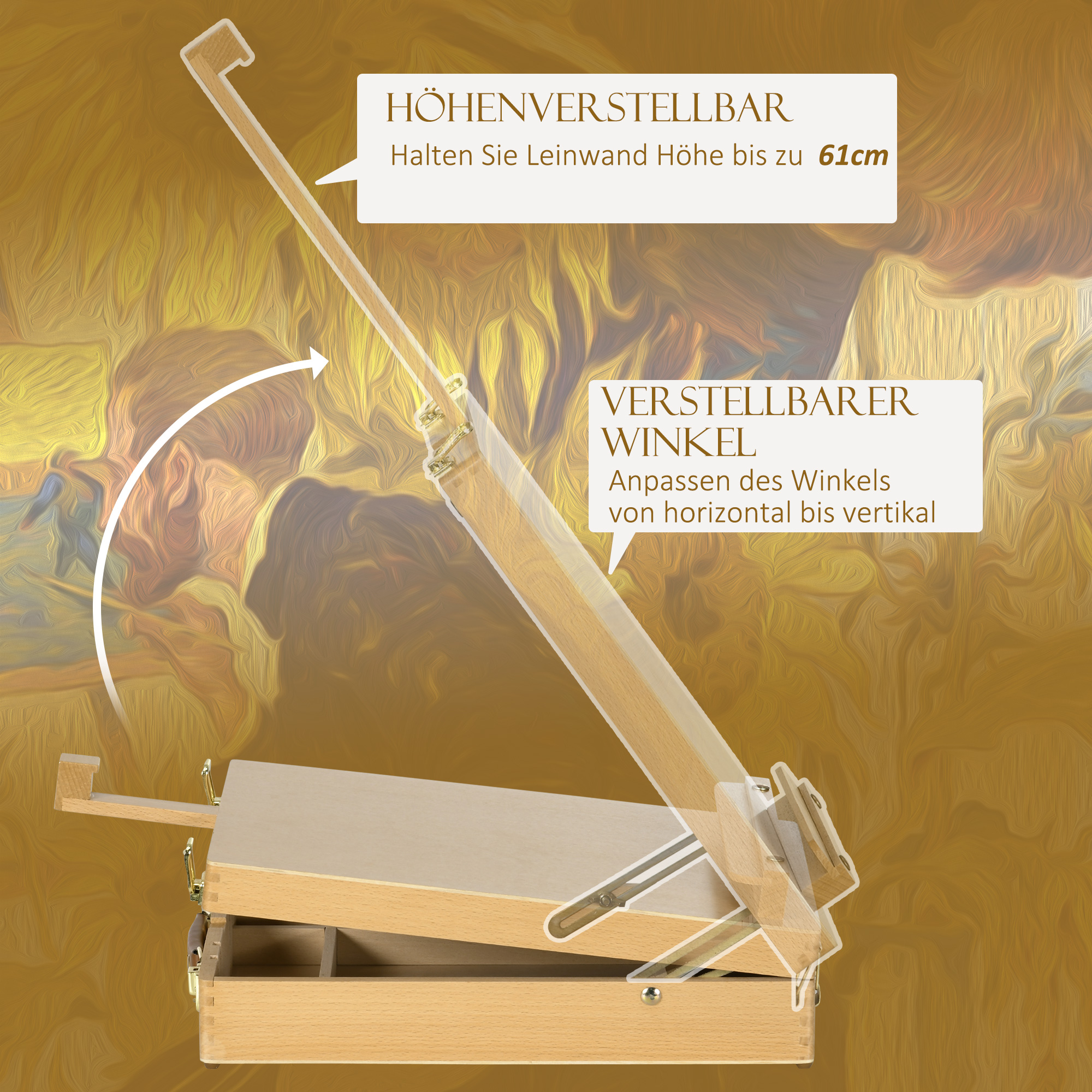 Tischstaffelei Tischstaffelei-Box, Buchenholz, klappbar, 27cm x 41,5cm x 74,5cm, Natur