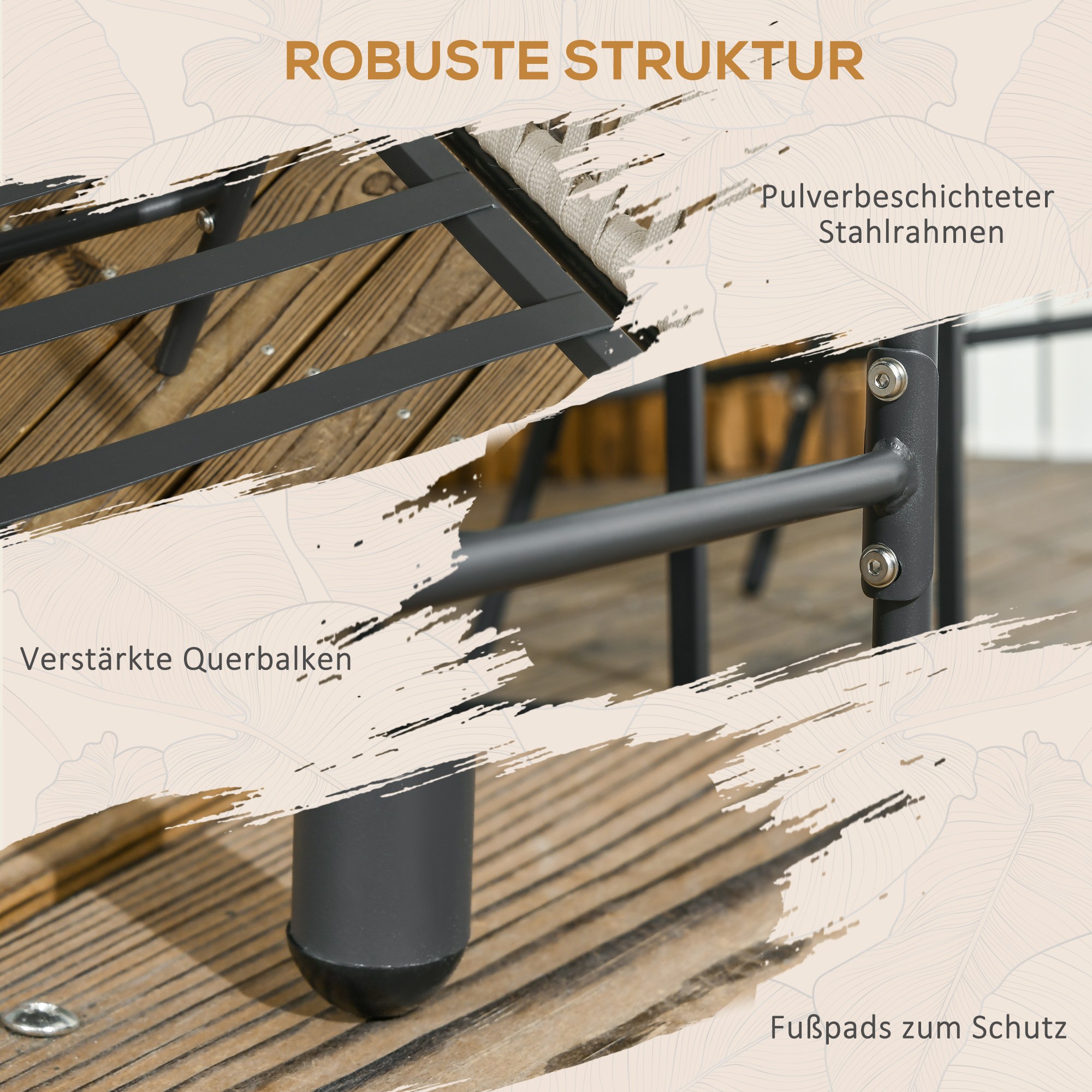 Terrassenstuhl 2er-Set, Boho-Stil, bequeme Sitzschale, Sitzauflagen, waschbarer Bezug, Metallrahmen, Beige
