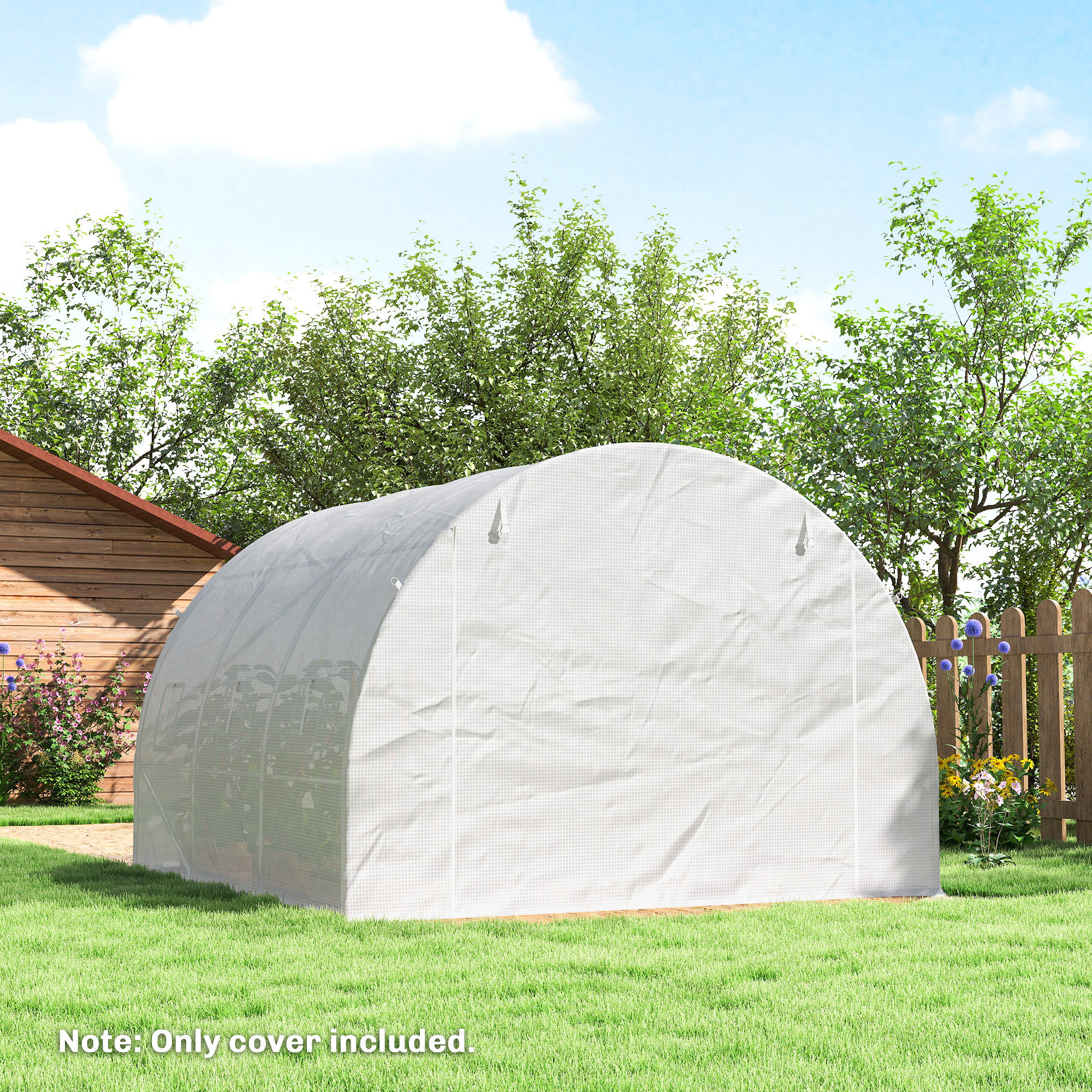 Gewächshausfolie 3 x 3 m, wasserdicht Polyethylenfolie mit Rolltür, 6 Fenster, UV Schutz Weiß