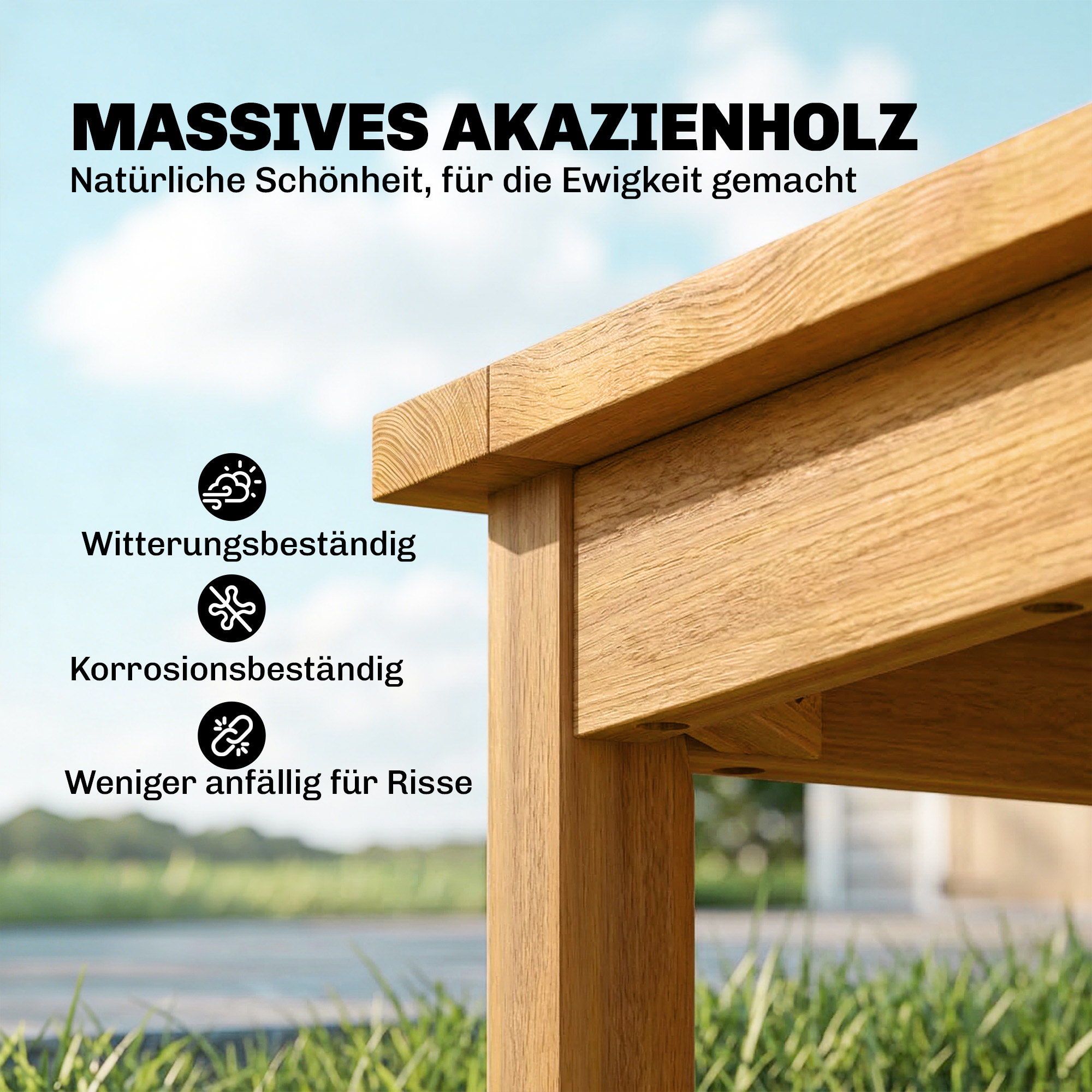 Beistelltisch 48 x 48 cm wetterfest Gartentisch mit Lamellendesign verstellbaren Füßen, quadratisch