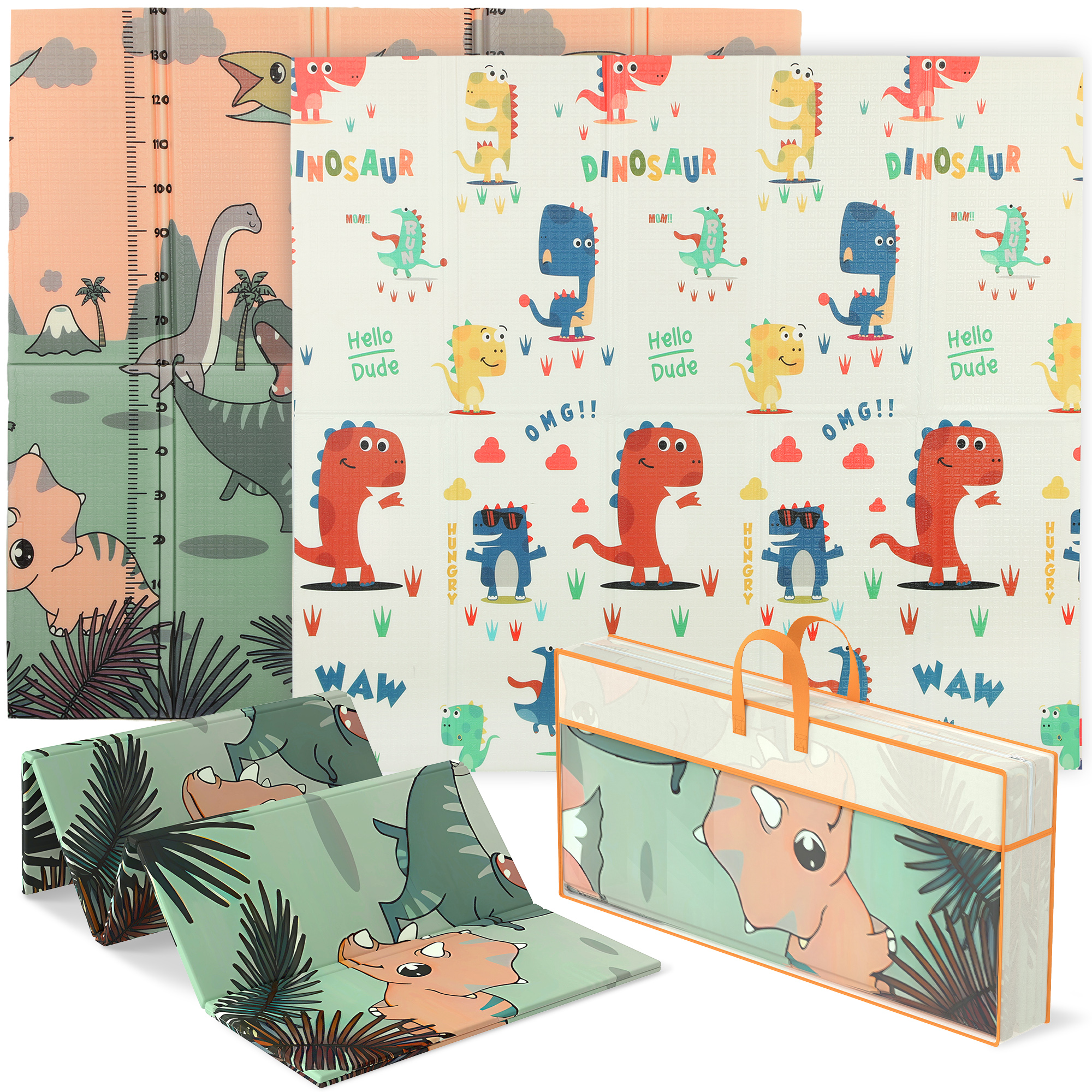 Spielmatte Baby 196 x 176 x 1,5 cm faltbar Doppelseitige Krabbelmatte Mehrfarbig