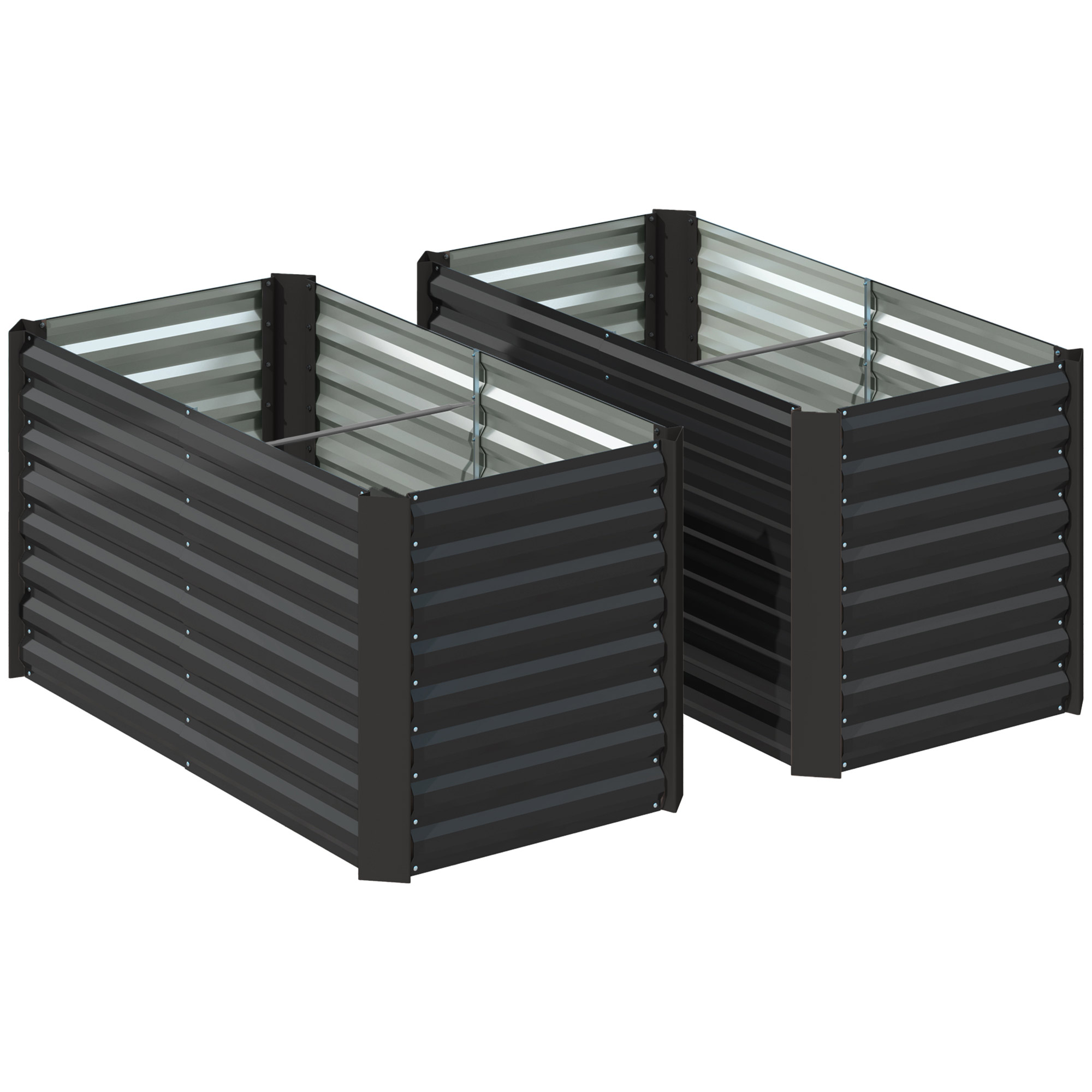 Hochbeet 2er-Set, Pflanzkasten, extra tief, Metall, 120 x 60 x 60 cm Dunkelgrau