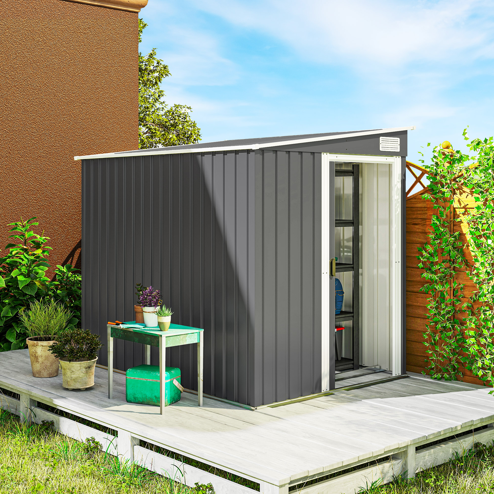 Metall Gerätehaus 2,81m² 154x206,5x181 cm Geräteschuppen mit Pultdach Fundament