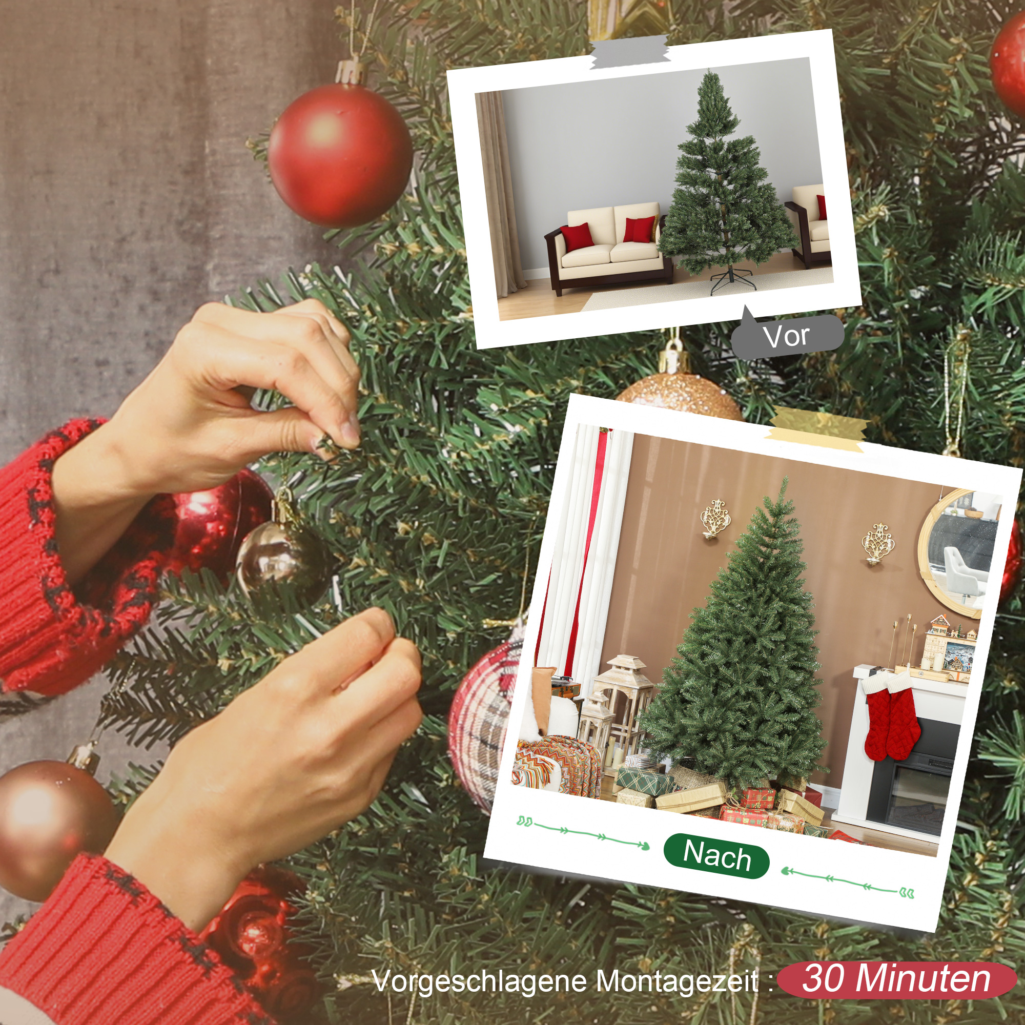 Künstlicher Weihnachtsbaum, 180 cm, klappbare Äste, Metallständer, vielseitig, Grün