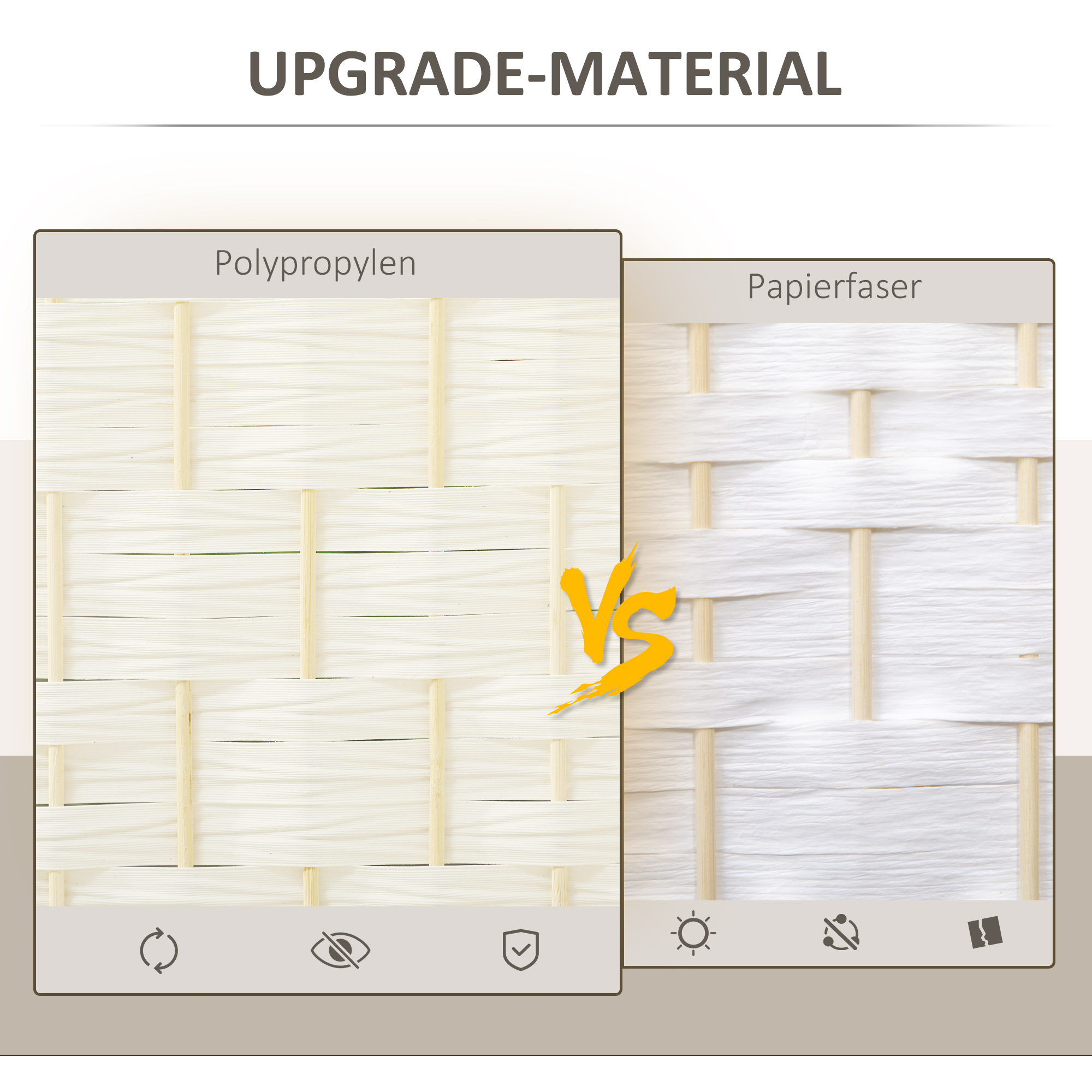 Raumteiler, 4-teilig faltbare Trennwand, Geflechtmuster, Kiefernholz, Weiß
