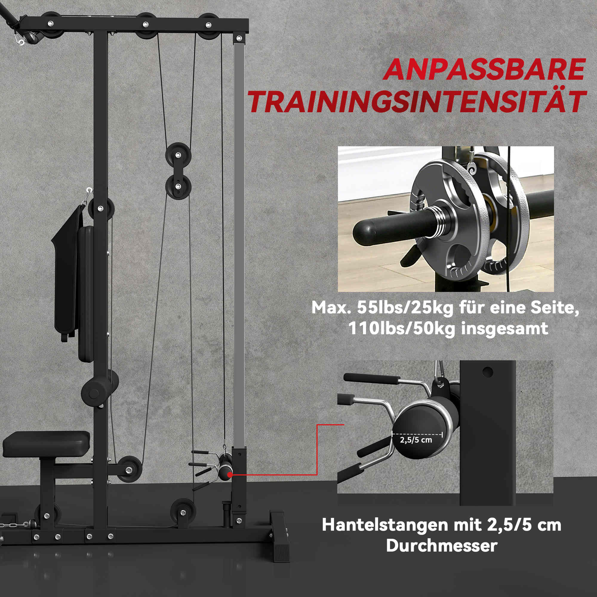 Kraftstation für Zuhause, Ruderzüge, ohne Gewichte, Fitnessgerät für Zuhause, Stahl, Kunstleder, Schwarz