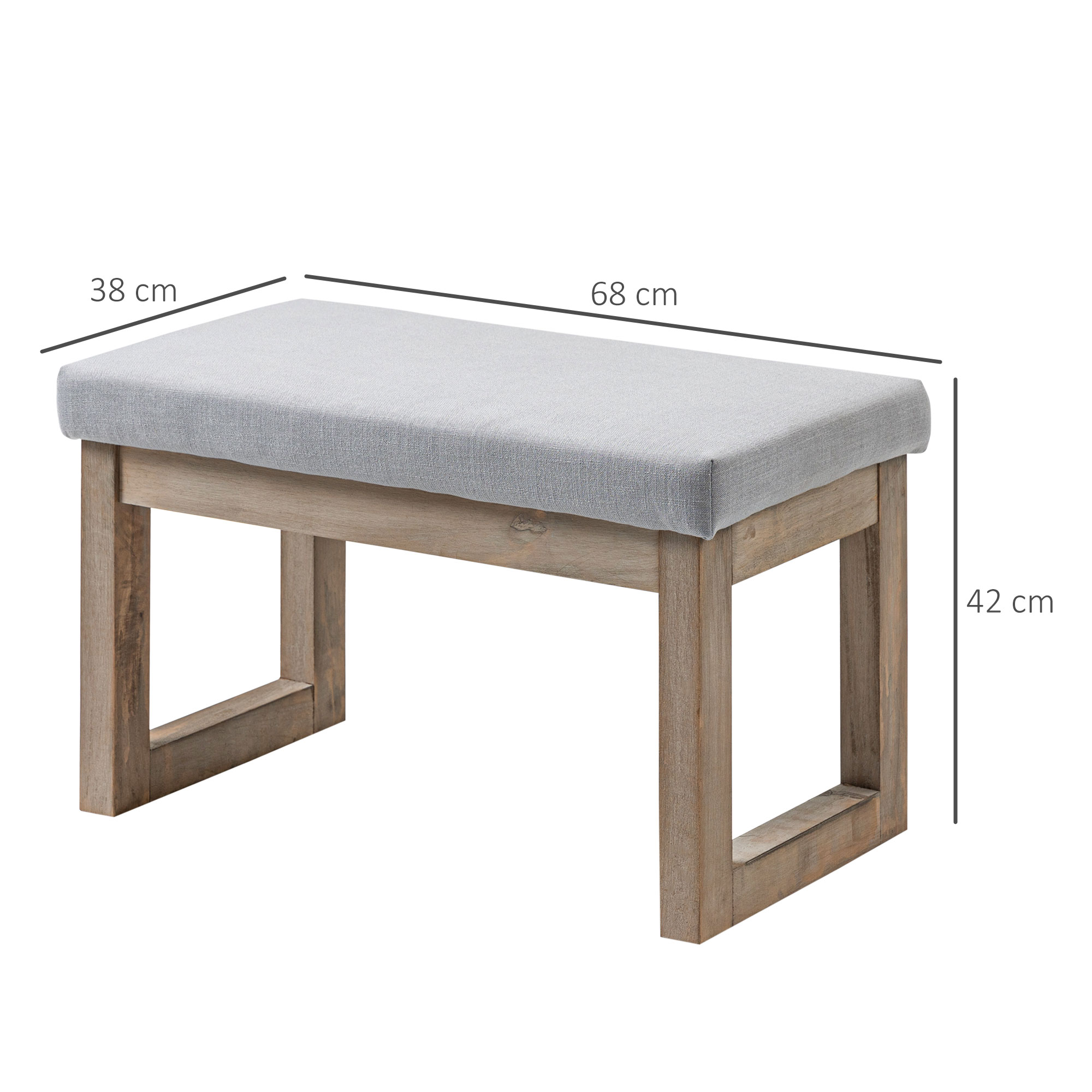 Fußbank im Skandi-Design, Sitzhocker, Fußhocker, 68 cm x 38 cm x 42 cm, Grau + Natur