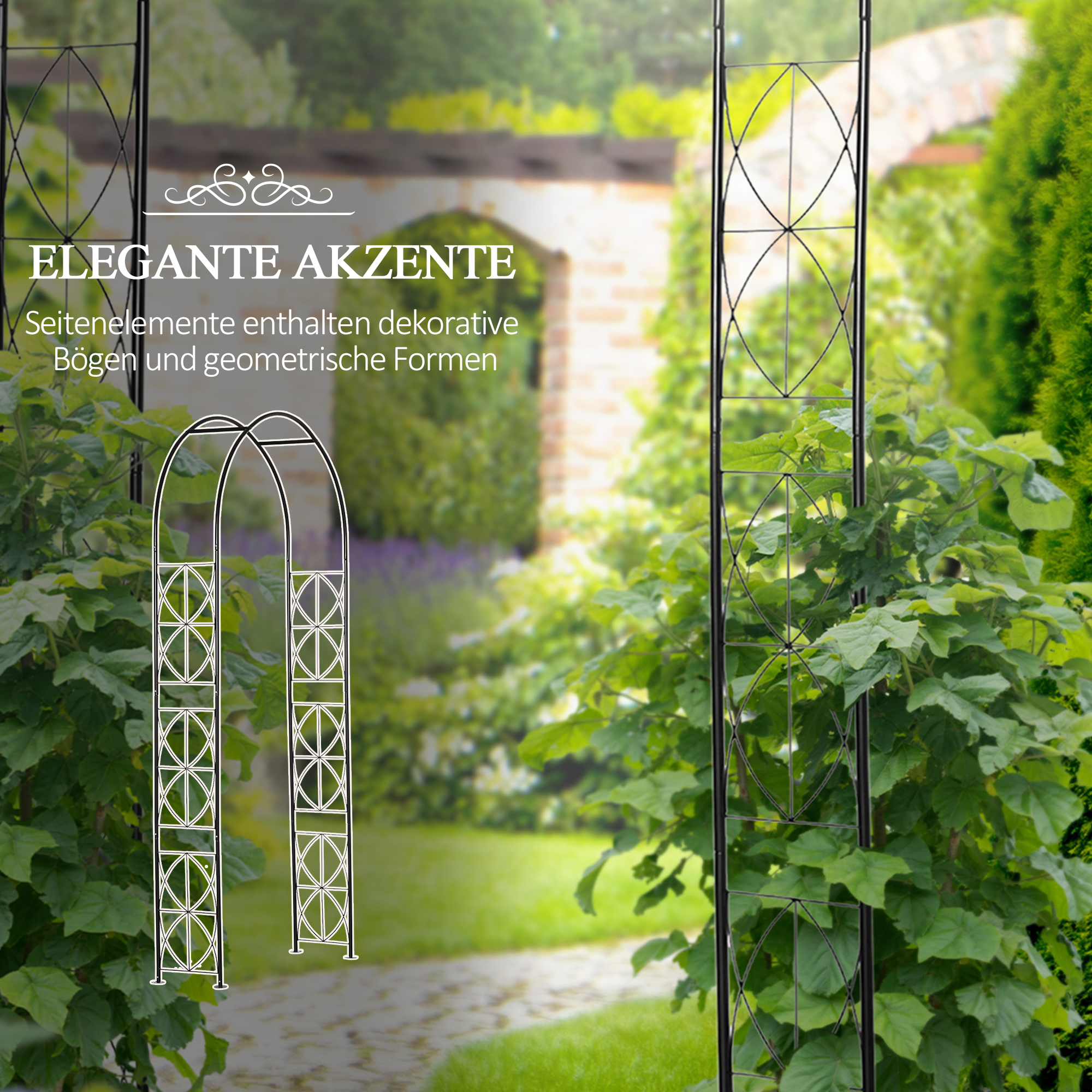 Rosenbogen aus Metall Rankhilfe für Kletterpflanzen Gartenbogen mit Spitze Metallstruktur Torbogen Rankbogen für Rosen Bögen Rankgitter Rosenhilfe für Garten 114 x 30 x 230 cm Schwarz