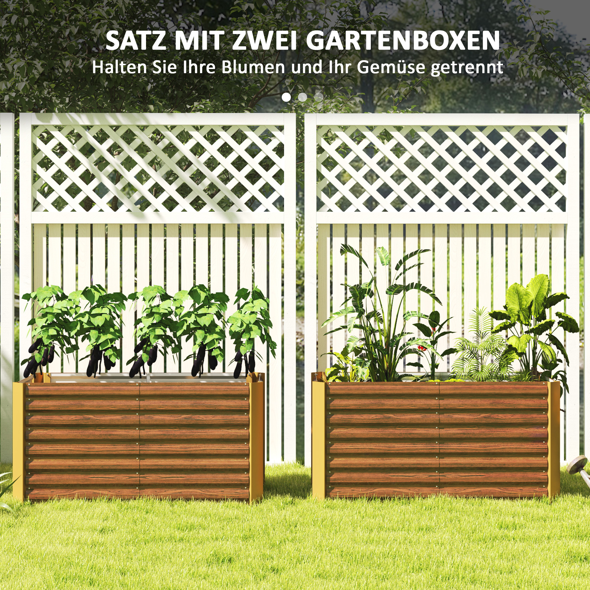 Hochbeet 2er-Set, Pflanzkasten, extra tief, Metall, 120 x 60 x 60 cm Braun