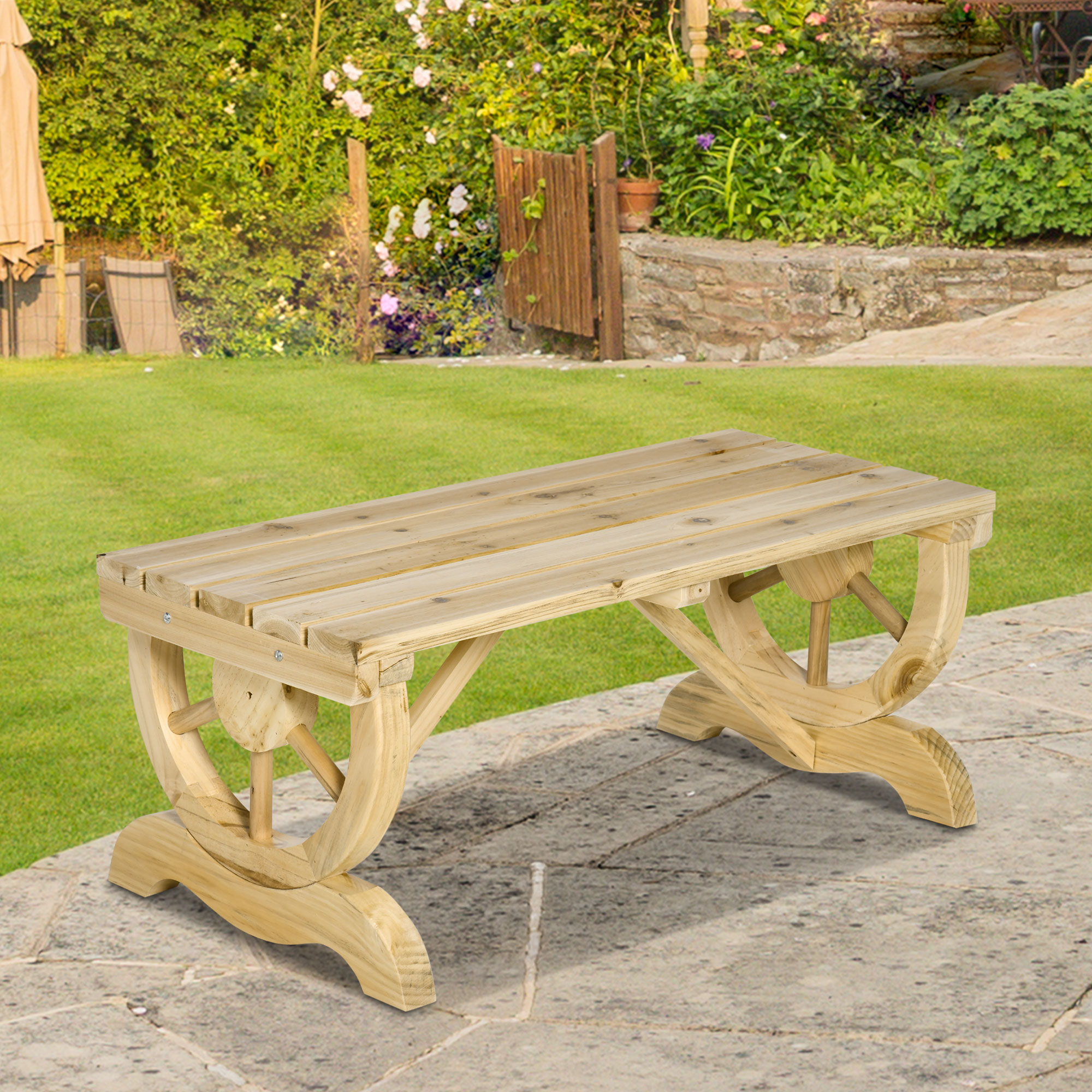 Gartenbank Holz Wetterfest Sitzbank Gartenmöbel Rustikale Bank Natur 98 x 50 x 39,5 cm