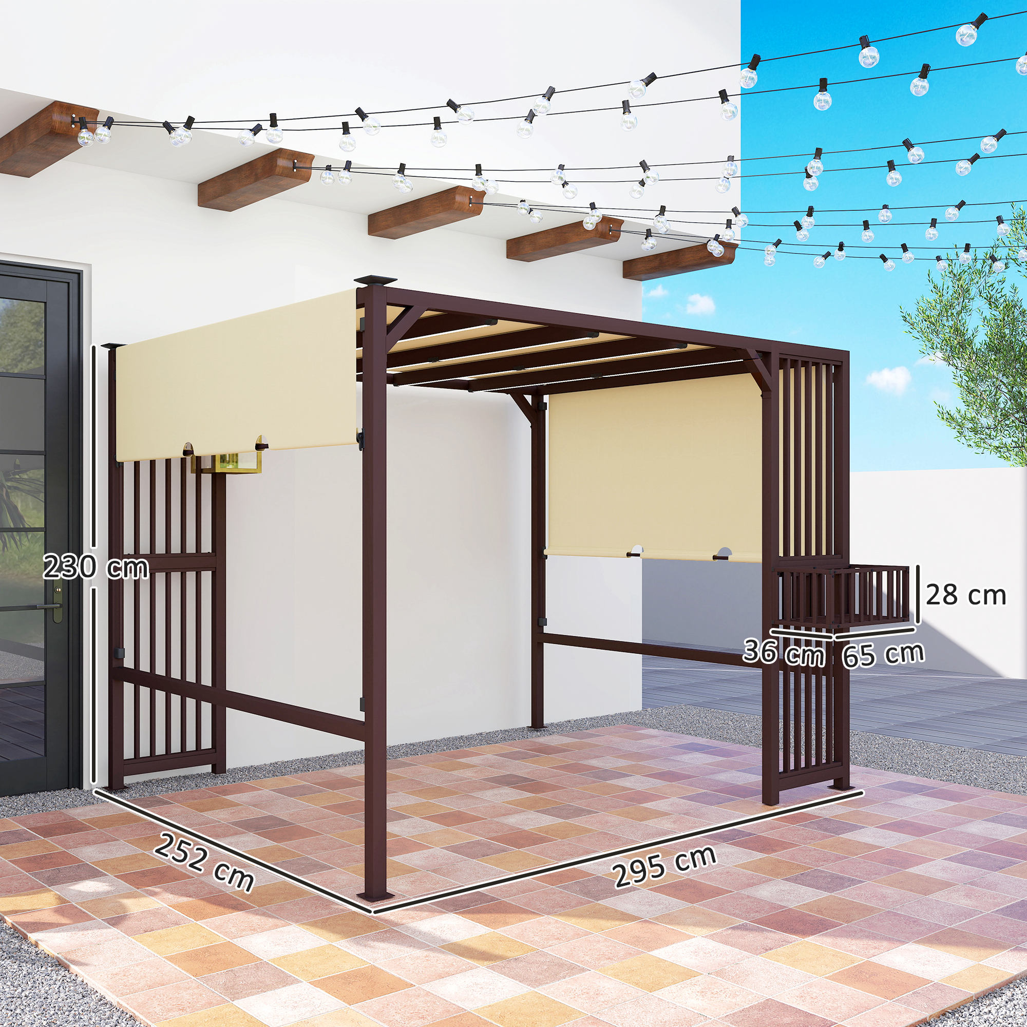 Pergola Pavillon 3x2,5m UV 30+Stabil winterfest Sonnenschutz mit verstellbar Schiebedach Dunkelbraun