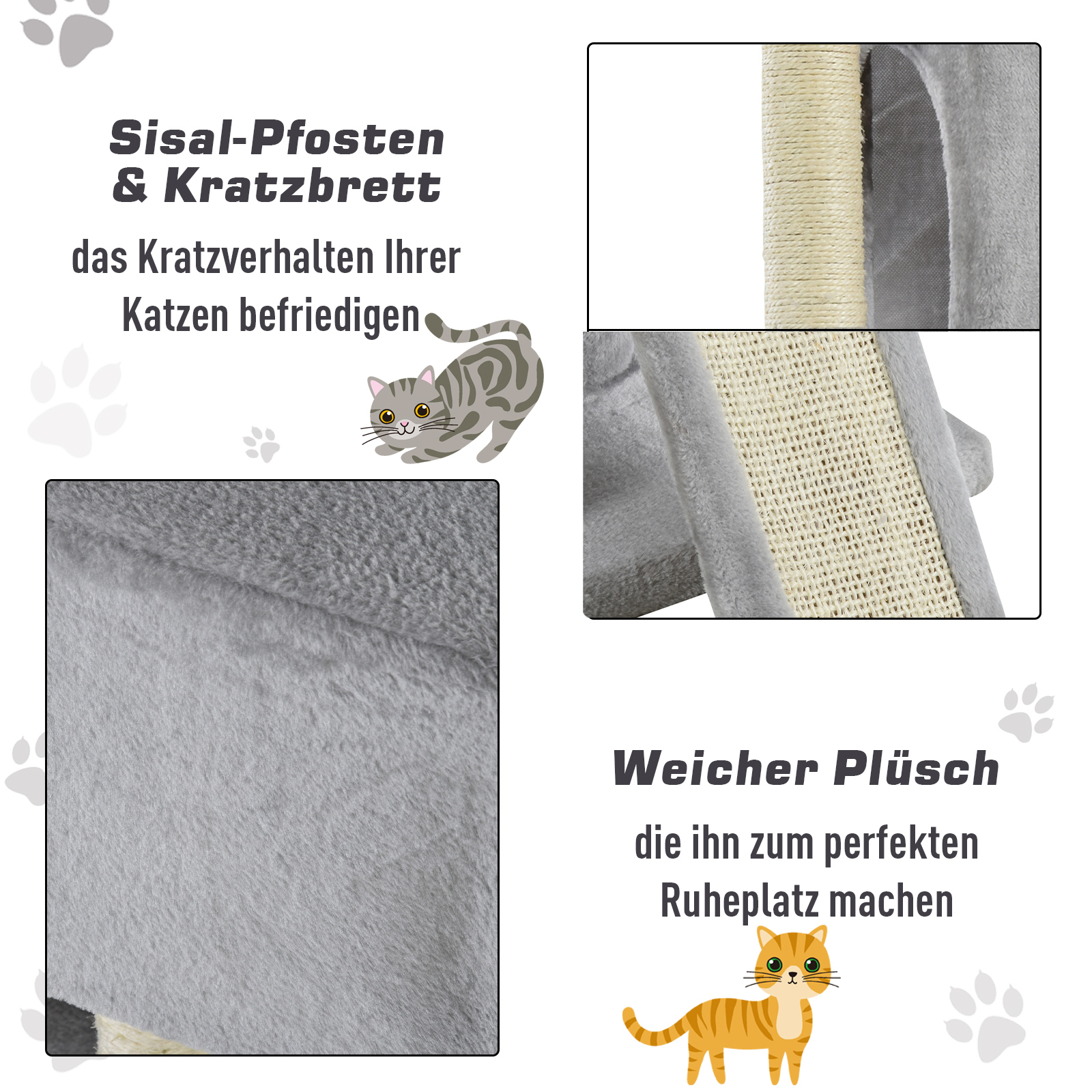 Kratzbaum 83 cm Kleiner Katzenkratzbaum mit Sisalsäulen, Katzenkratzbaum, Katzen Kletterbaum, Katzenbaum, Katzenmöbel Spielbaum für kleine Katzen, Hellgrau