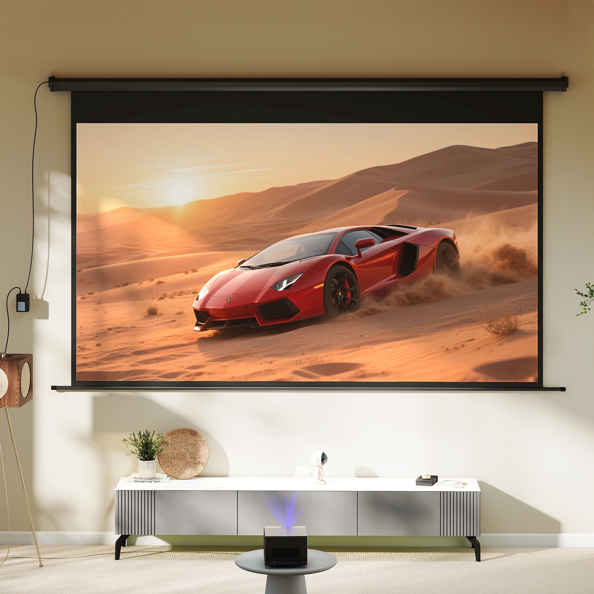 Beamer-Leinwand, 16:9 Format, Fernbedienung, 266 x 149 cm (120 Zoll), Schwarz