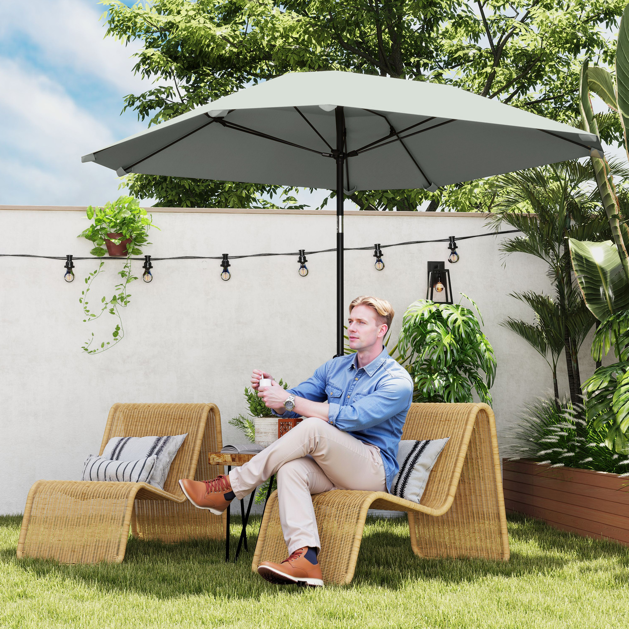 2,3 m Sonnenschirm ohne Basis, Verstellbarer Terrassenschirm mit Kurbel, Polyester, Aluminium, Fiberglas, Dunkelgrau