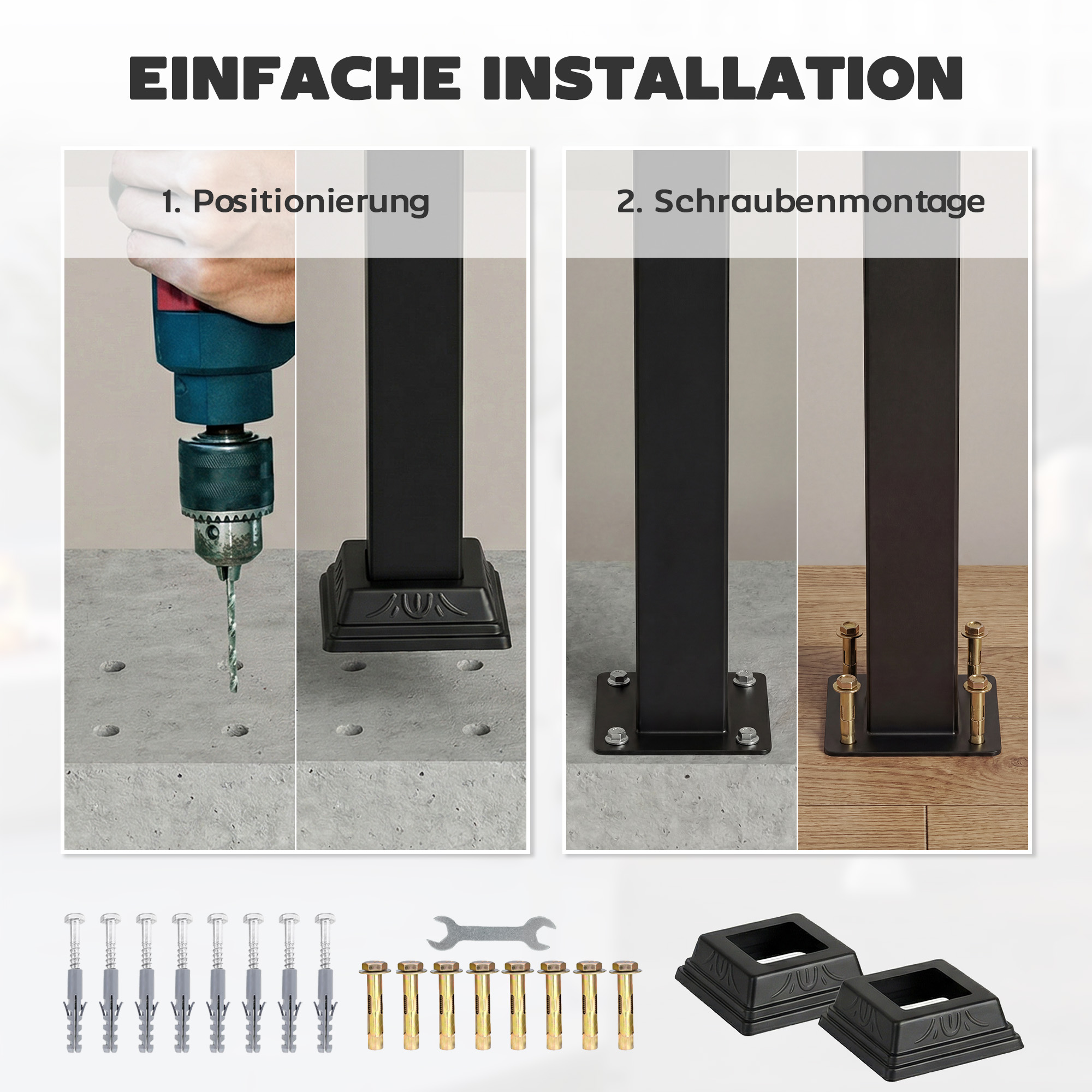 Treppengeländer für 1-3 Stufen, 94cm Winkelverstellbar Handlauf Außen und Innen Metall Schwarz
