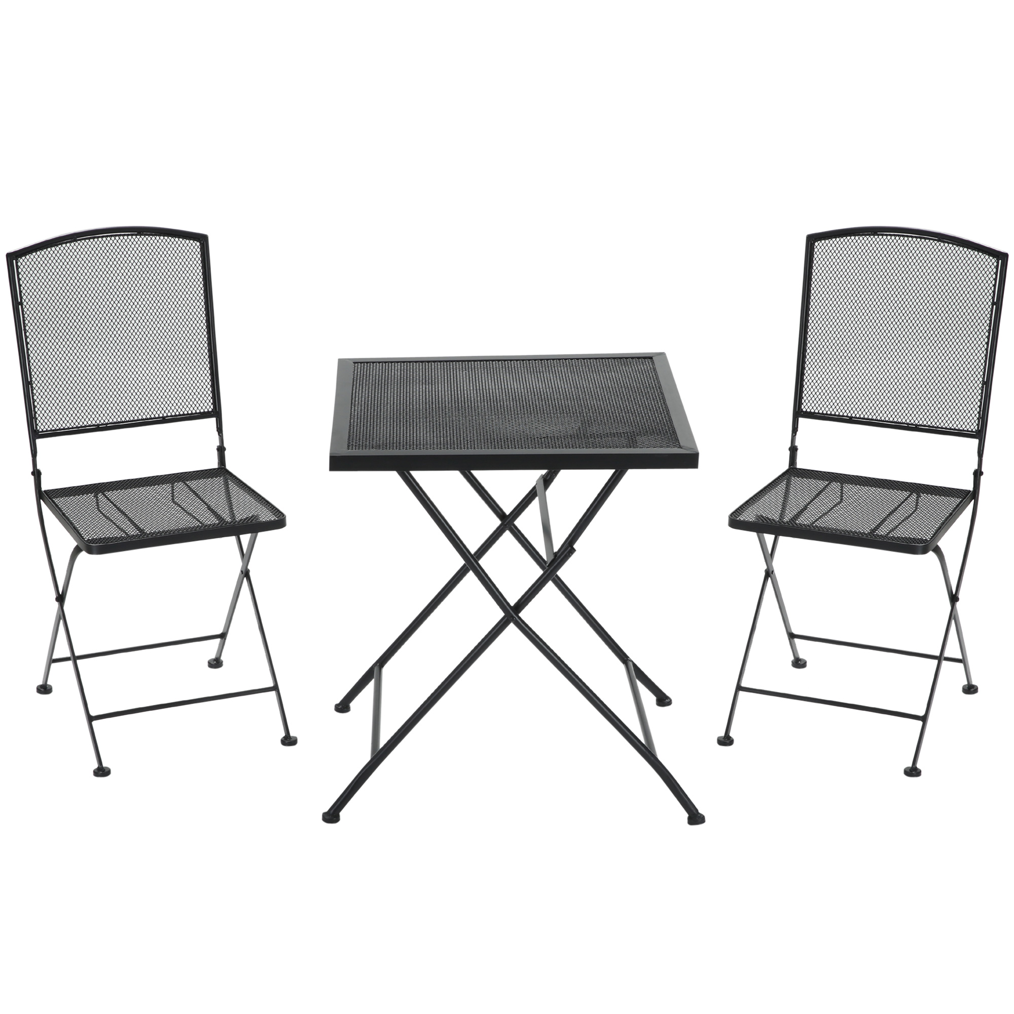 Garten Sitzgruppe für 2 Personen Bistro-Set Garnitur 1 Tisch+2 faltbare Stühle für Terrasse Balkon Metall Grau
