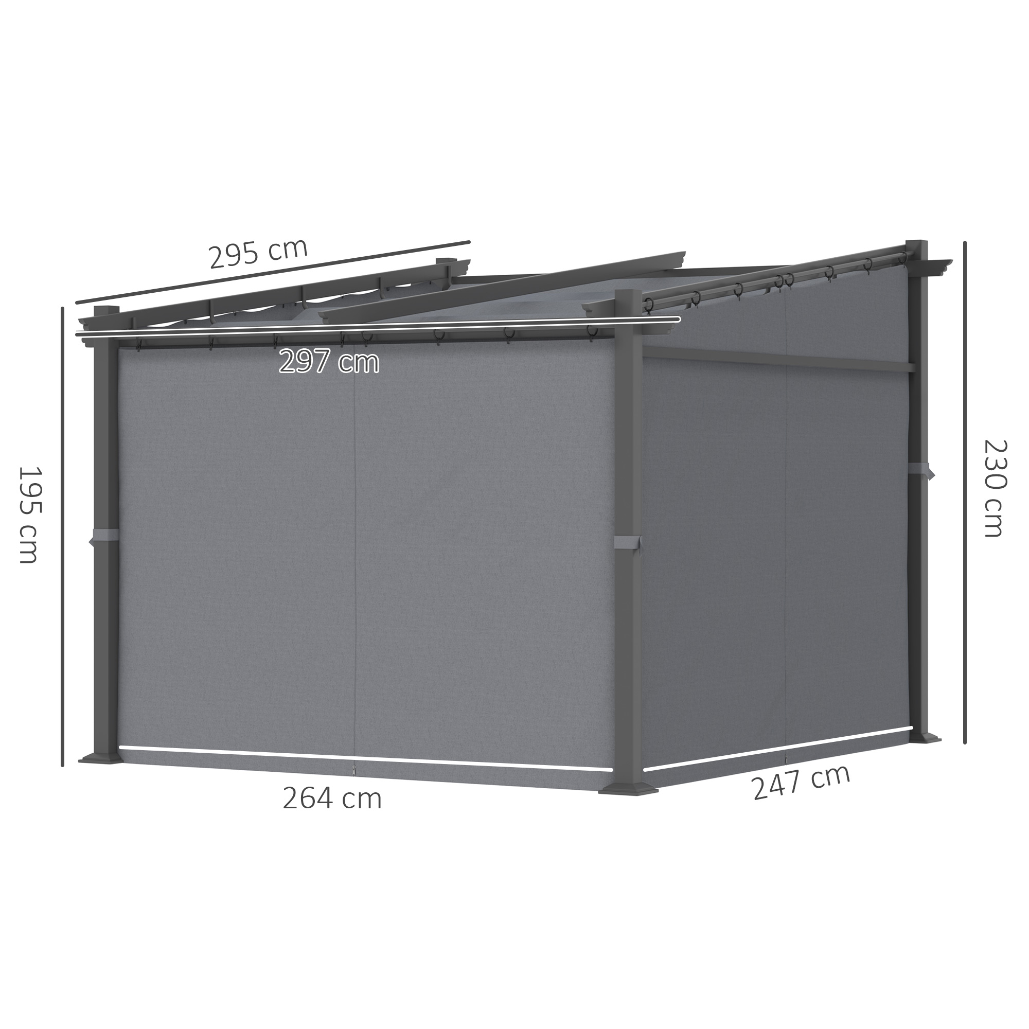 Pergola, inklusive Befestigungsmaterial, ausziehbares Dach, 2.,97 m x 2,95 m x 2,3 m, Dunkelgrau