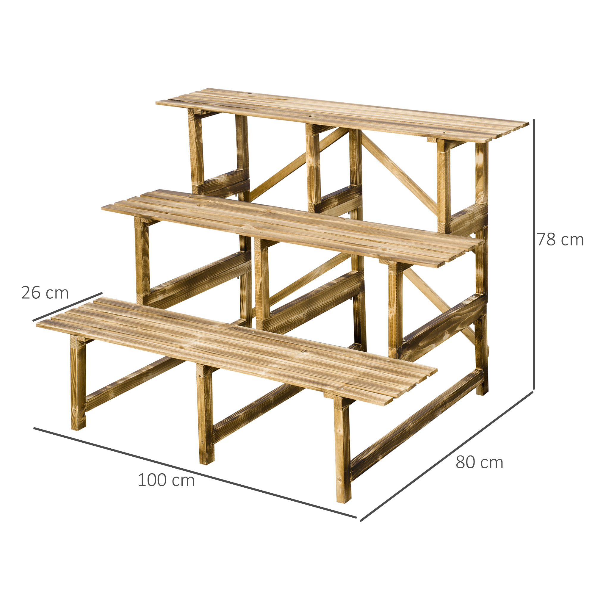 Pflanzentreppe, Blumentreppe, Blumenregal, Pflanzregal, Blumenständer, 3 Stufen, Tannenholz, 100 x 80 x 78cm