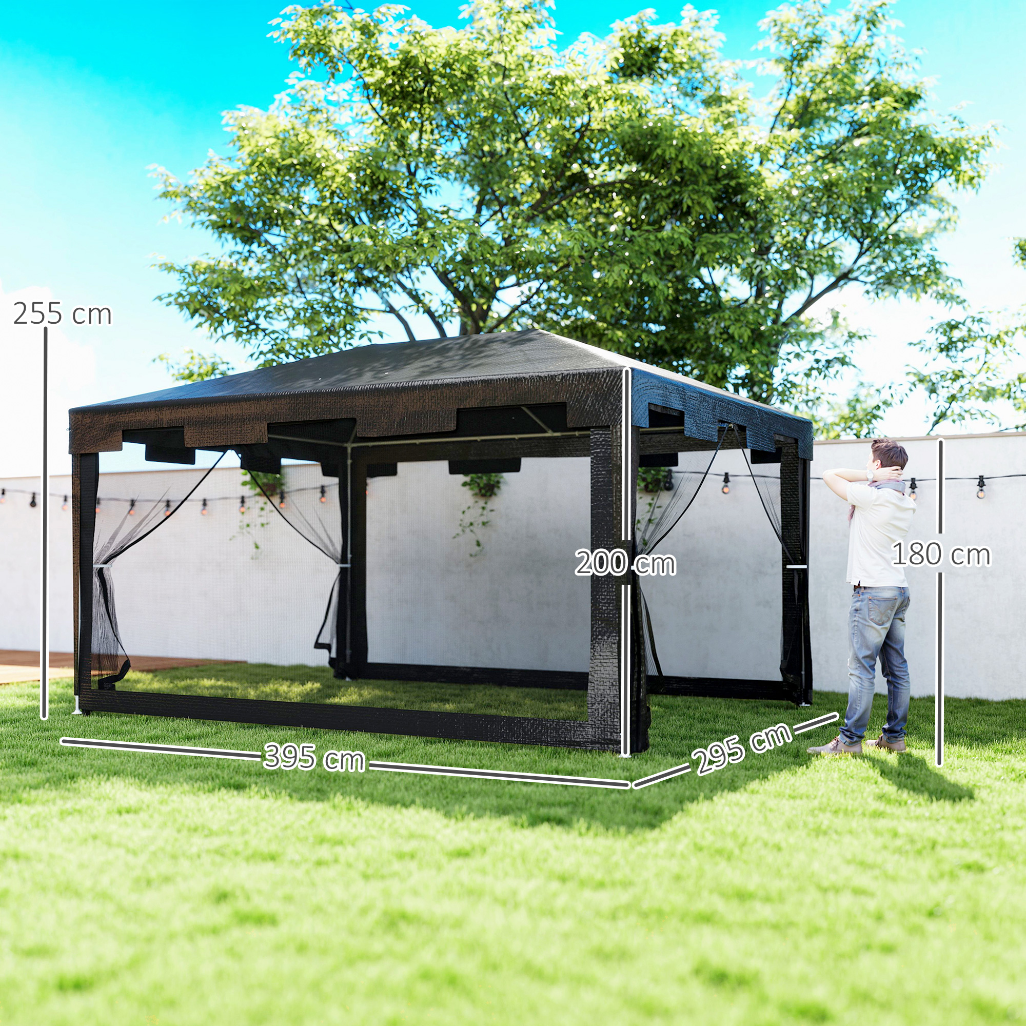 Pavillon Gartenzelt 3 x3 m Pavillon, wetterbeständig, faltbar, 395cm x 295cm x 255 cm, Schwarz