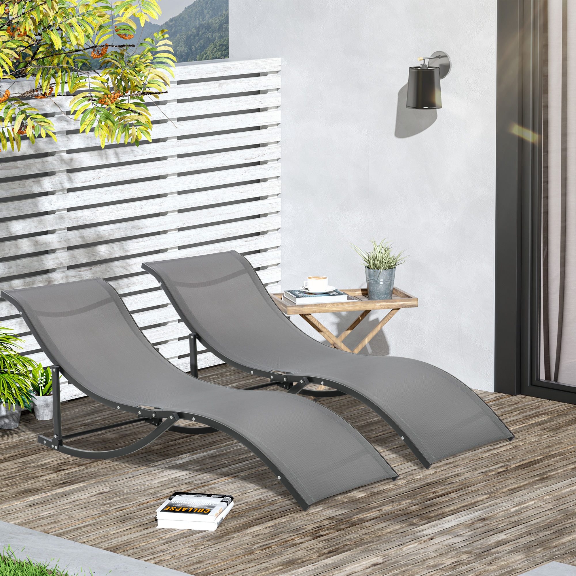 2er Set Sonnenliege Gartenliegen Stoffliege Relaxliege ergonomisch Aluminium Texteline Dunkelgrau 165 x 61 x 63 cm