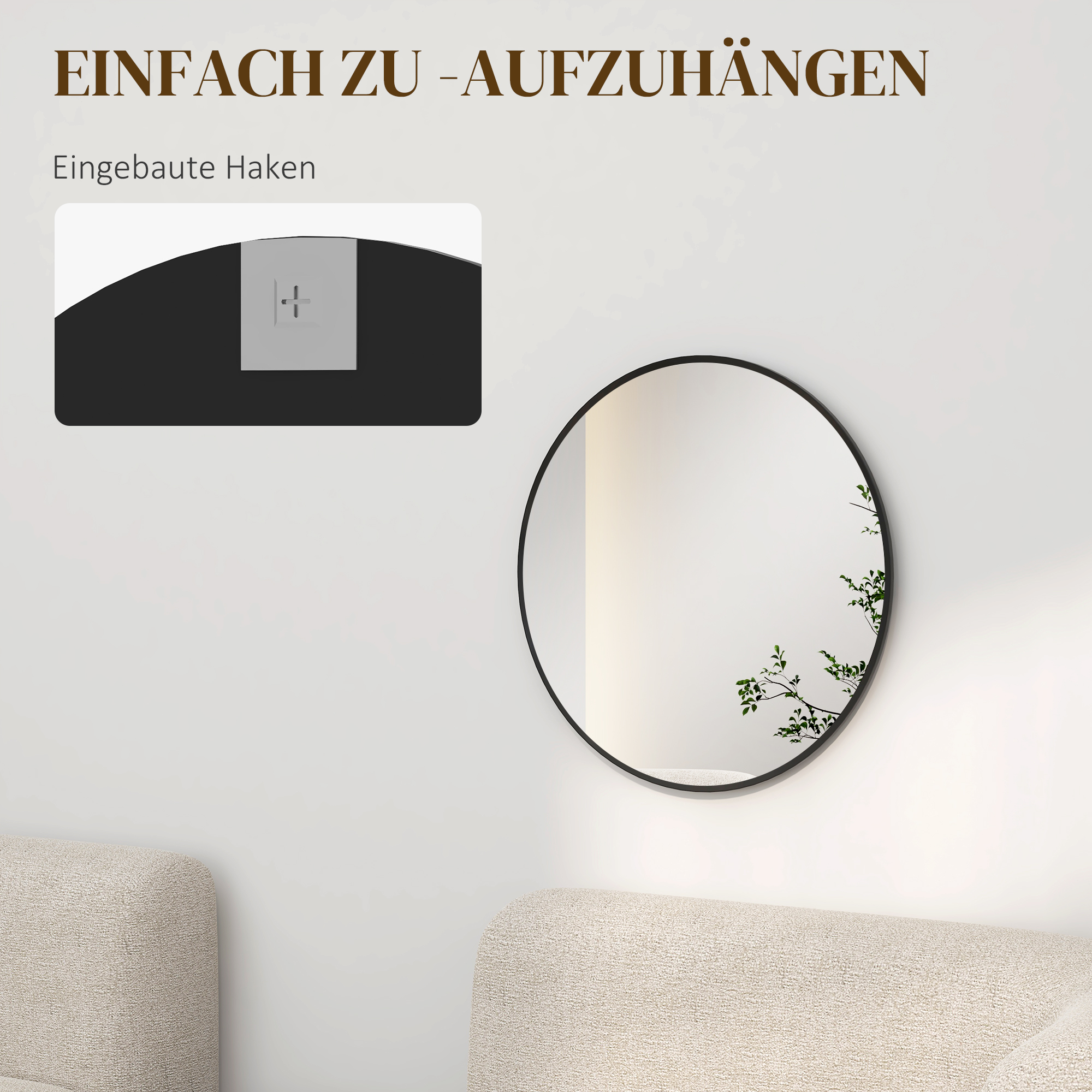 Wandspiegel, modernes Design, Φ61 cm, Schwarz