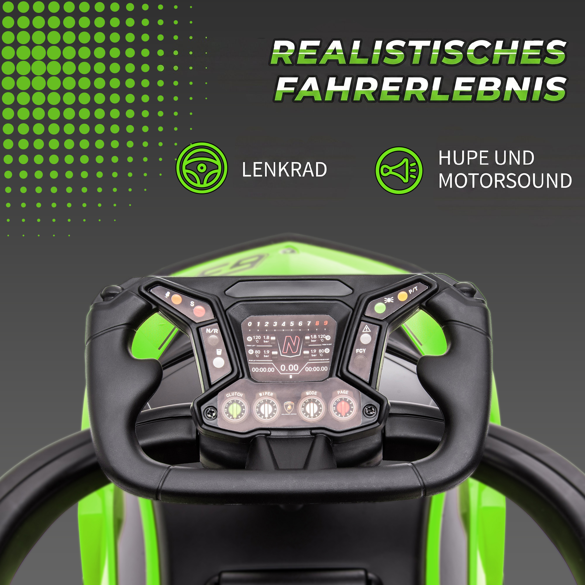 Rutschauto mit Schiebstange 2-in-1 Rutschfahrzeug mit Lenkrad mit Hupe Fußstütze Sitzstauraum Grün