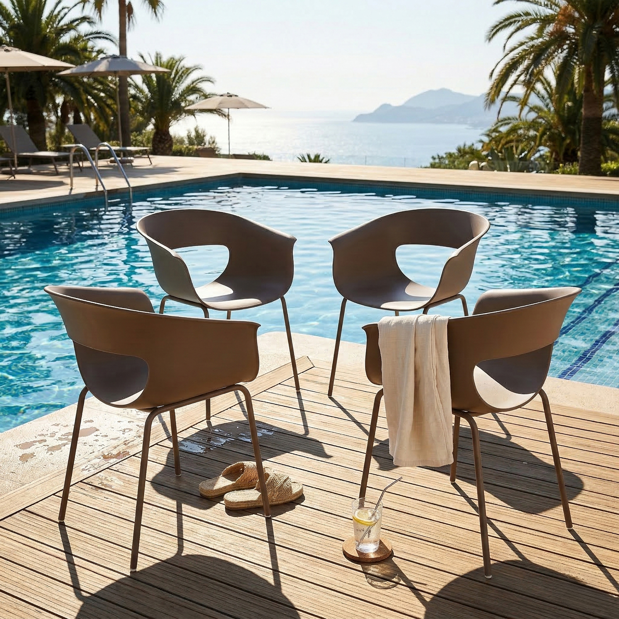 Gartenstühle 4er Set ergonomisch Balkonstühle mit Ausschnittdesign Armlehne Wetterfest rostbeständig Kaffee