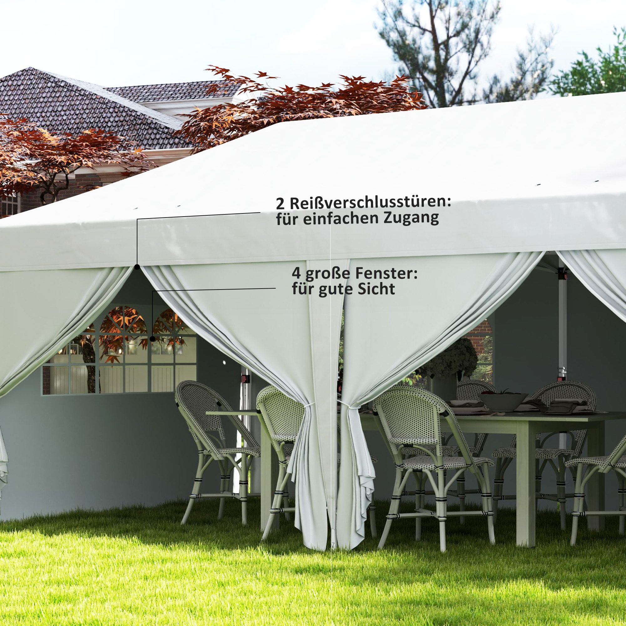 Pavillon ca. 6x3m Stabil Winterfest Pop-up Faltpavillon mit Fenster Reißverschlusstür Seitenteilen UV Schutz
