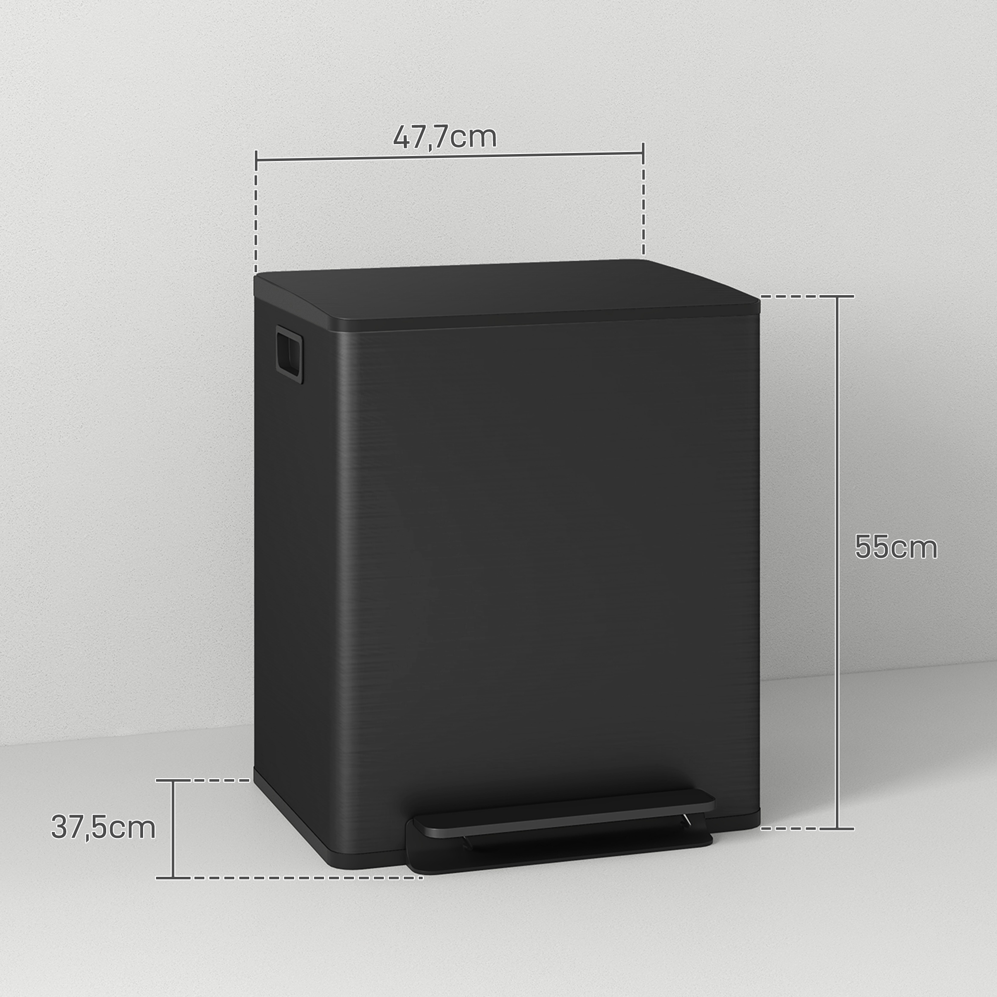 Mülleimer mit 2x25L Fächern, Soft-Close-Deckel, Fingerabdrucksicher, Edelstahl, Schwarz